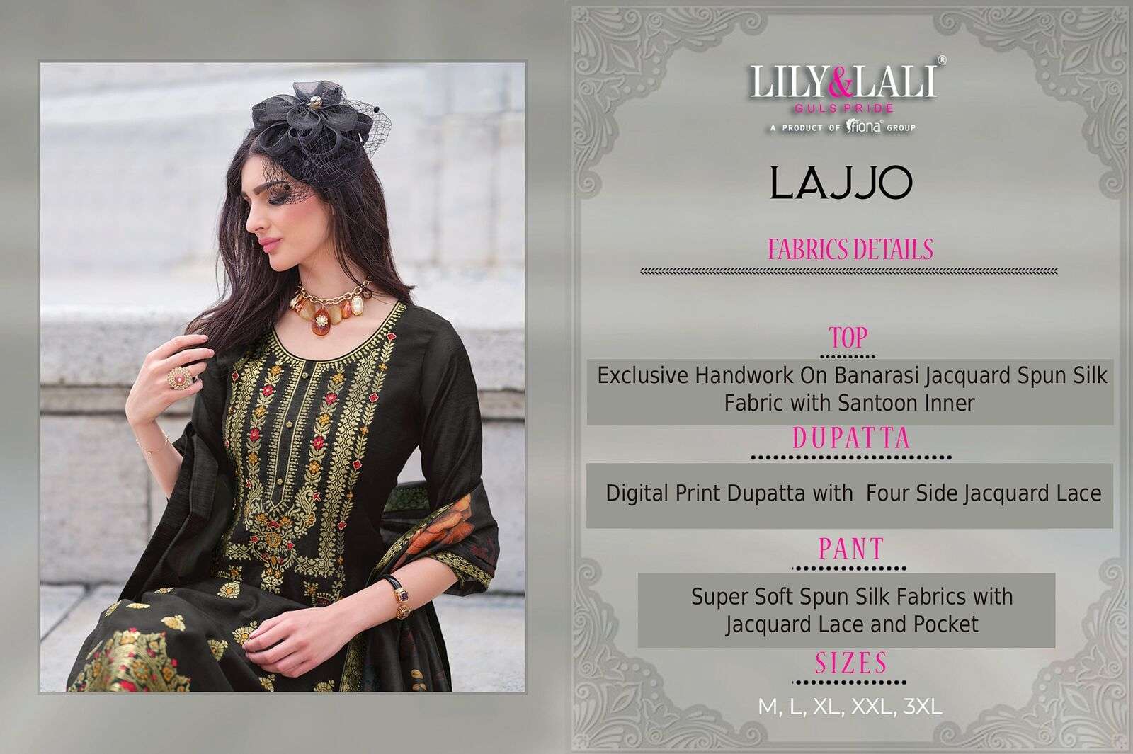 LAJJO BY LILY & LALI BANARASI JACQUARD SILK KURTI PANT WITH DIGITAL PRINT DUPATTA 