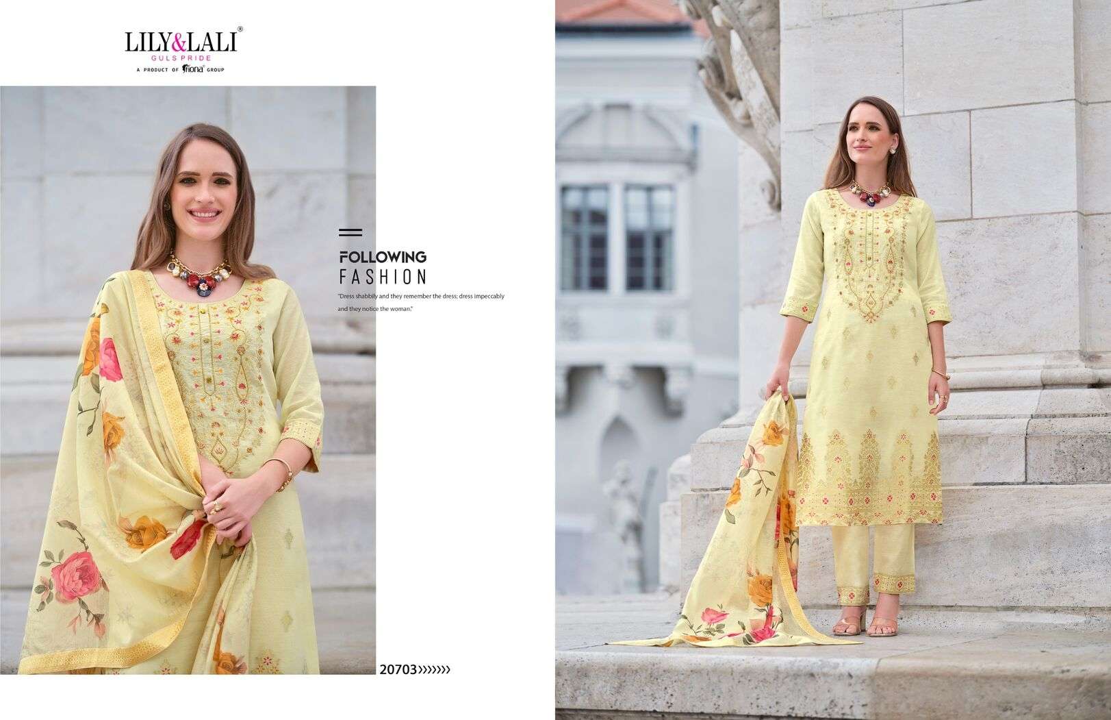 LAJJO BY LILY & LALI BANARASI JACQUARD SILK KURTI PANT WITH DIGITAL PRINT DUPATTA 