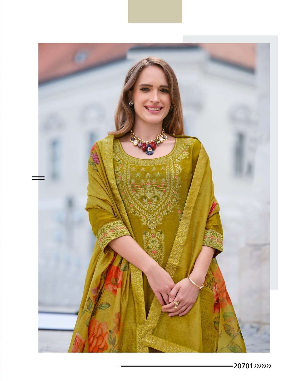 LAJJO DESIGN NO-20701 BY LILY & LALI BANARASI JACQUARD LACE & POCKET KURTI PANT WITH DIGITAL PRINT DUPATTA  