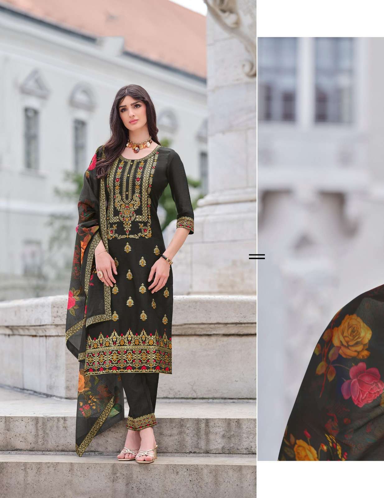 LAJJO DESIGN NO-20702 BY LILY & LALI BANARASI JACQUARD LACE & POCKET KURTI PANT WITH DIGITAL PRINT DUPATTA  