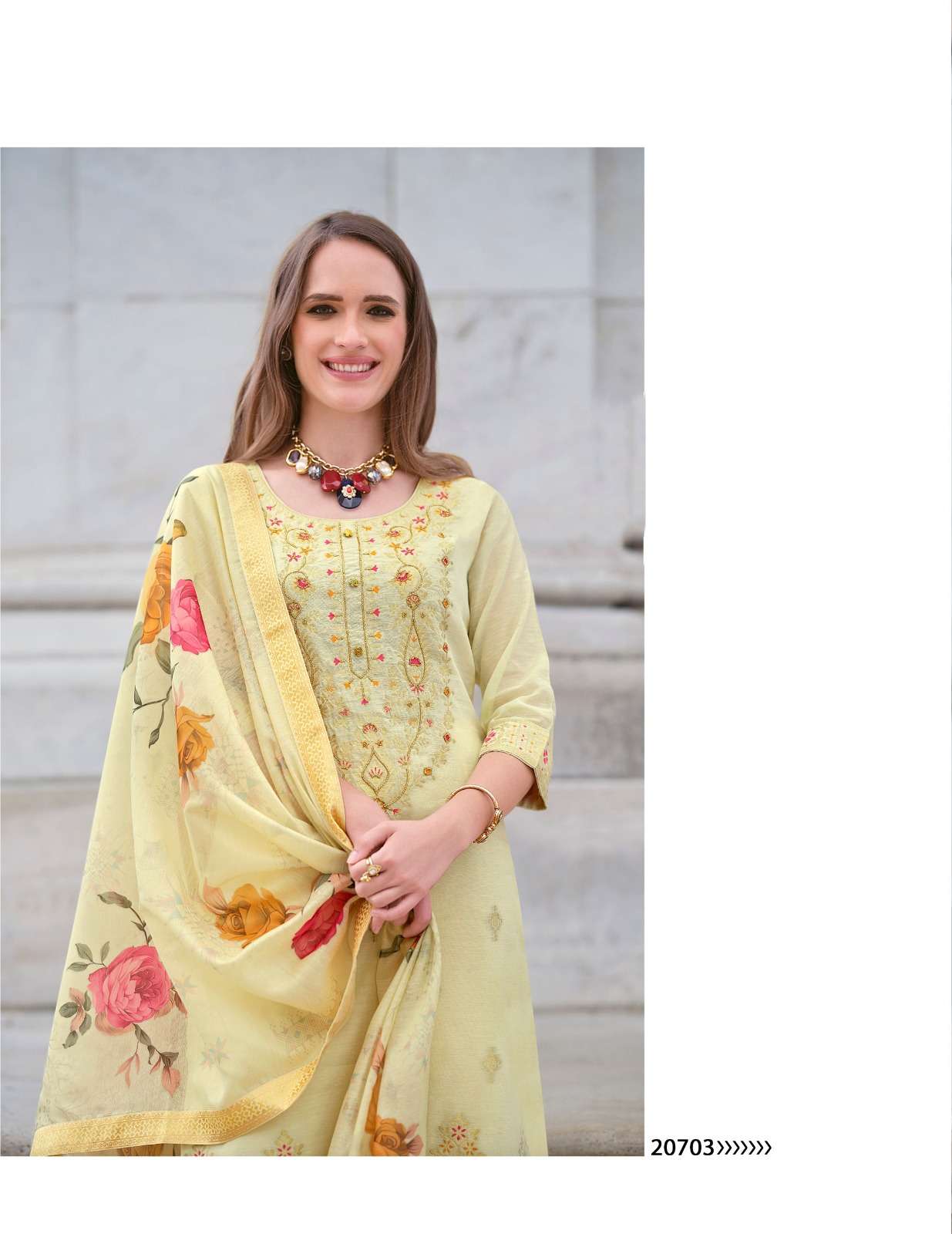 LAJJO DESIGN NO-20703 BY LILY & LALI BANARASI JACQUARD LACE & POCKET KURTI PANT WITH DIGITAL PRINT DUPATTA  