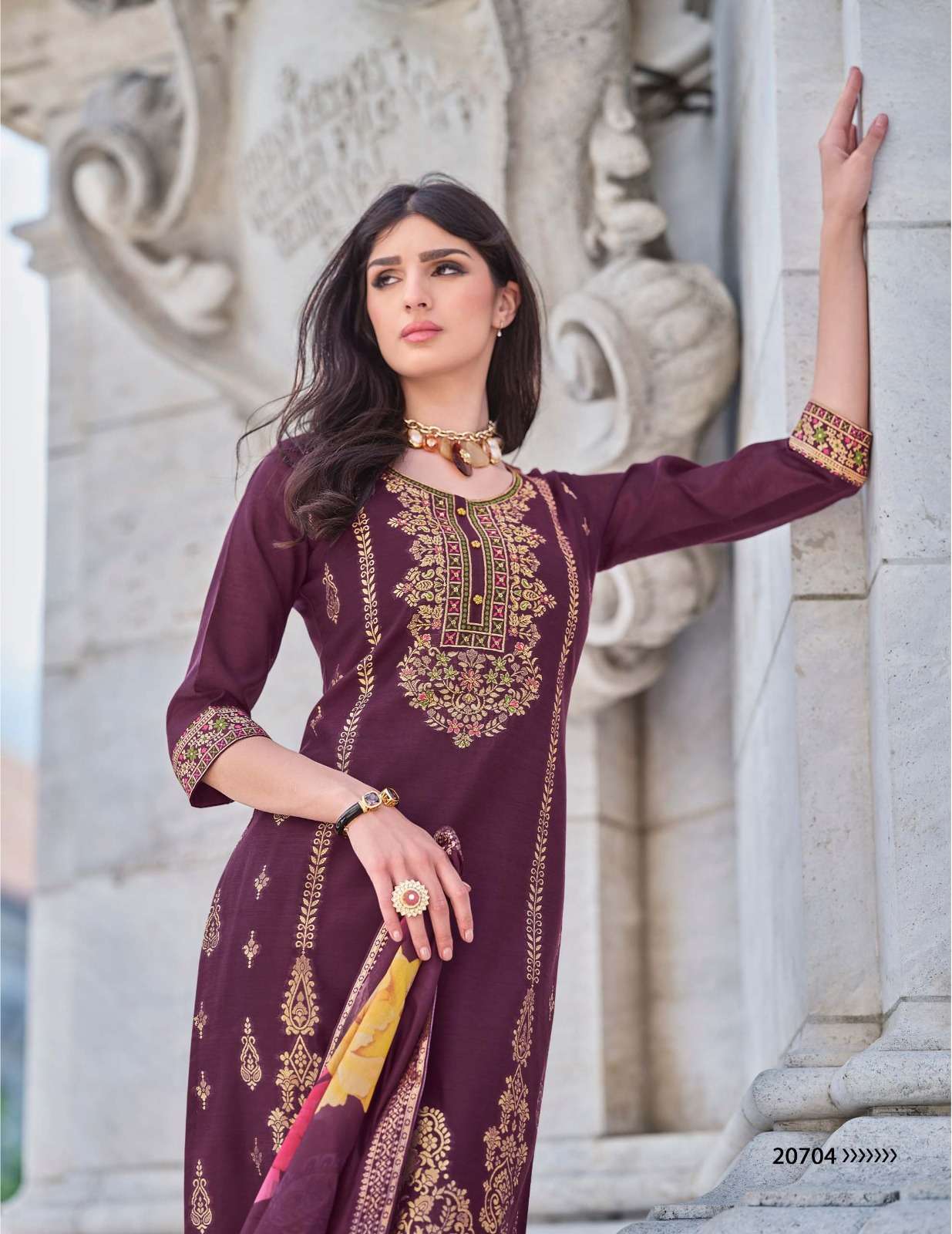 LAJJO DESIGN NO-20704 BY LILY & LALI BANARASI JACQUARD LACE & POCKET KURTI PANT WITH DIGITAL PRINT DUPATTA  