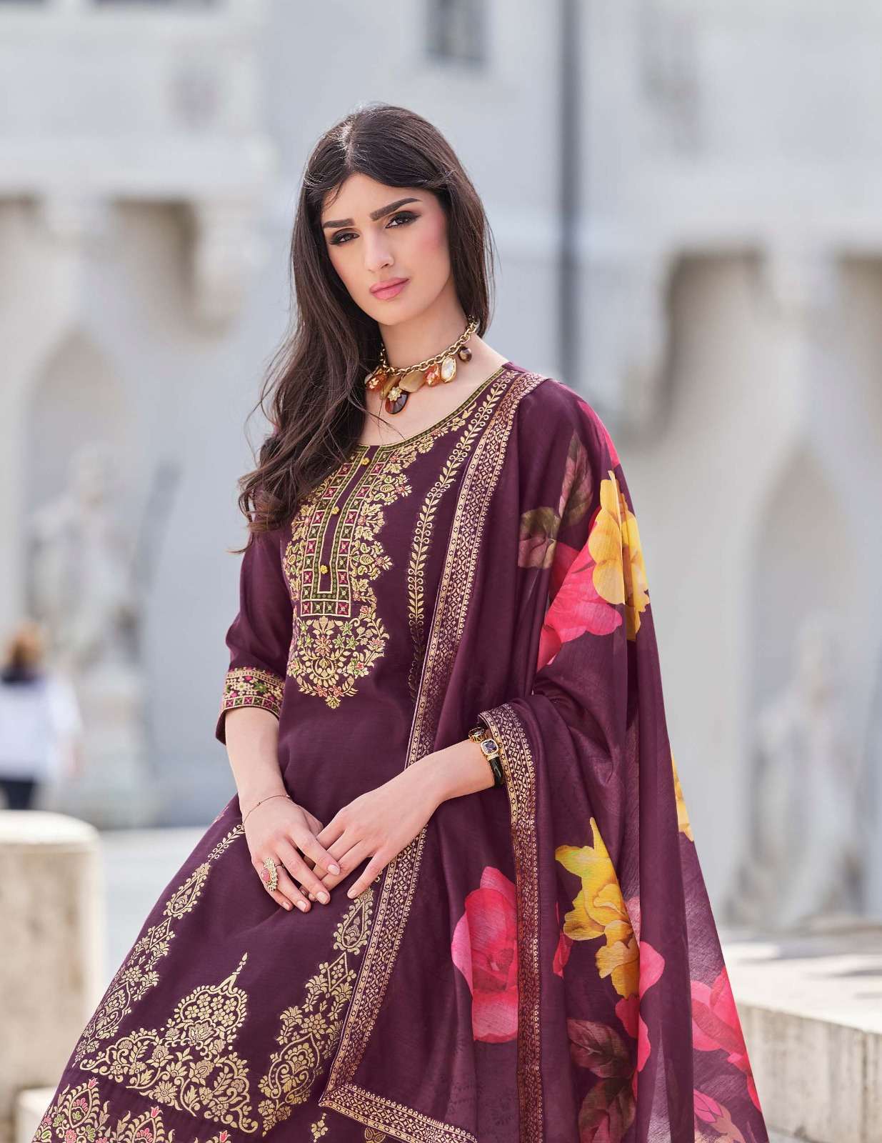 LAJJO DESIGN NO-20704 BY LILY & LALI BANARASI JACQUARD LACE & POCKET KURTI PANT WITH DIGITAL PRINT DUPATTA  