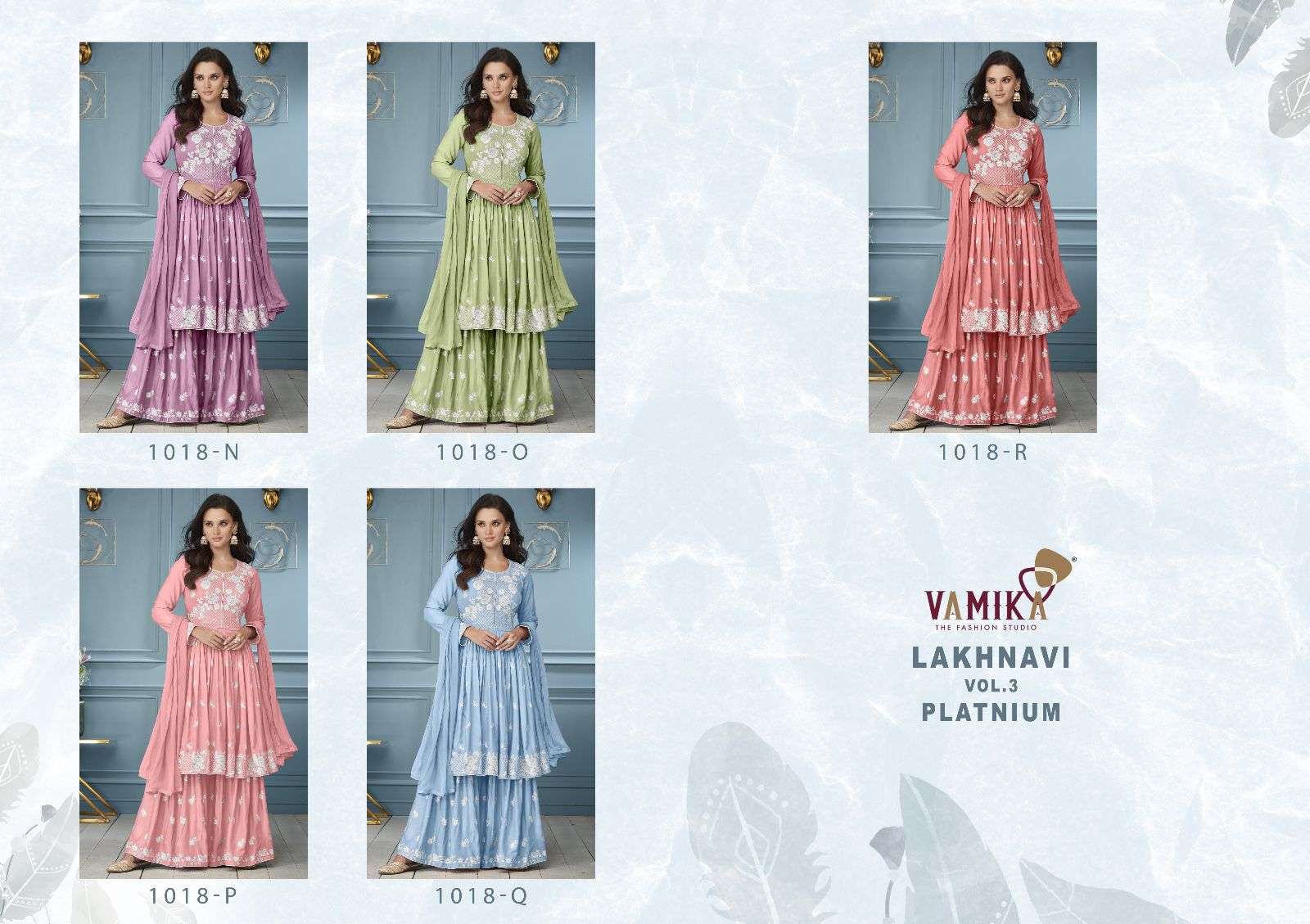 LAKHNAVI VOL-3 PLATNIUM BY VAMIKA RAYON EMBROIDERY WHITE THREAD WORK KURTI PLAZO WITH DUPATTA 