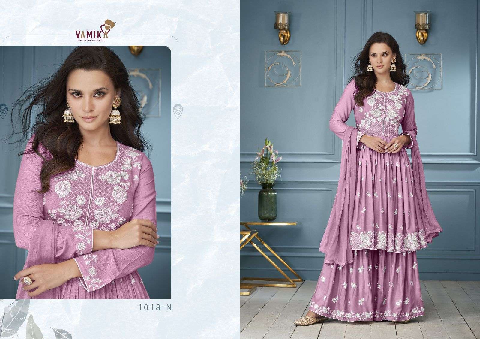 LAKHNAVI VOL-3 PLATNIUM BY VAMIKA RAYON EMBROIDERY WHITE THREAD WORK KURTI PLAZO WITH DUPATTA 