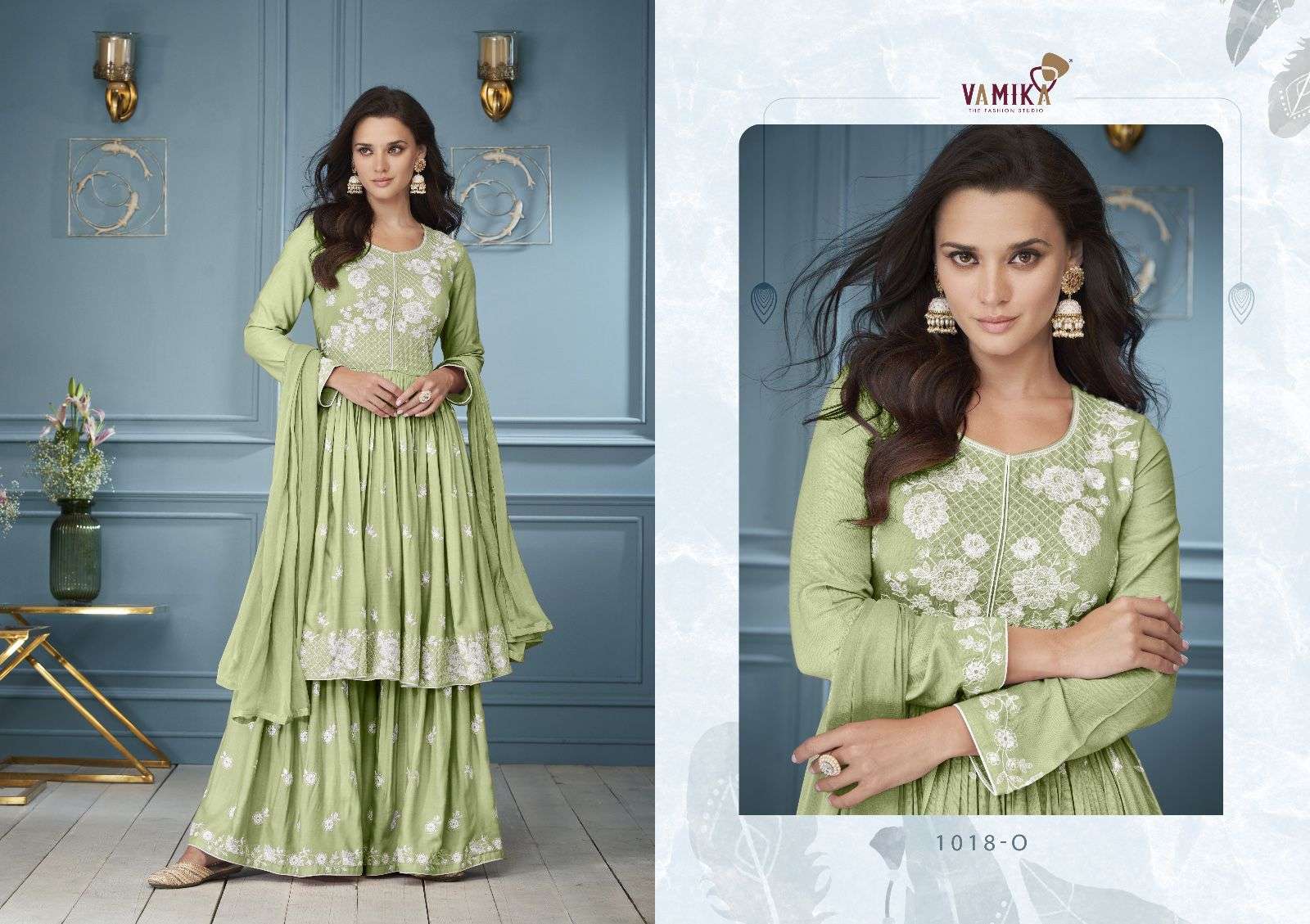 LAKHNAVI VOL-3 PLATNIUM BY VAMIKA RAYON EMBROIDERY WHITE THREAD WORK KURTI PLAZO WITH DUPATTA 