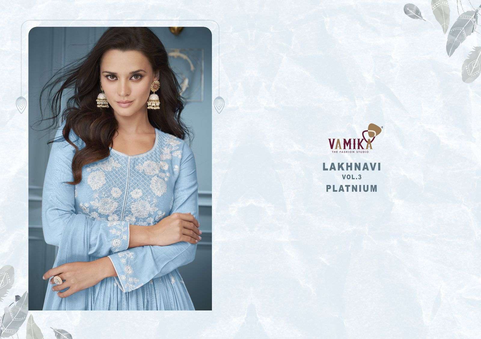 LAKHNAVI VOL-3 PLATNIUM BY VAMIKA RAYON EMBROIDERY WHITE THREAD WORK KURTI PLAZO WITH DUPATTA 