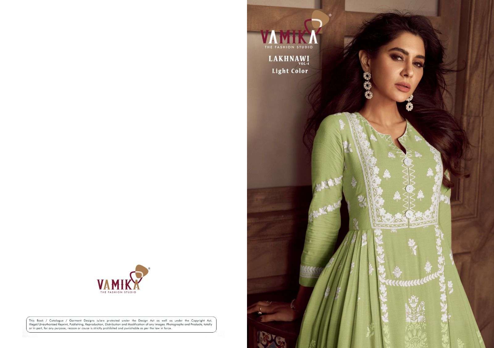 LAKHNAVI VOL-4 BY VAMIKA HEAVY RAYON WHITE THREAD EMBROIDERY WORK KURTI PLAZO WITH NAZNMIN DUPATTA 