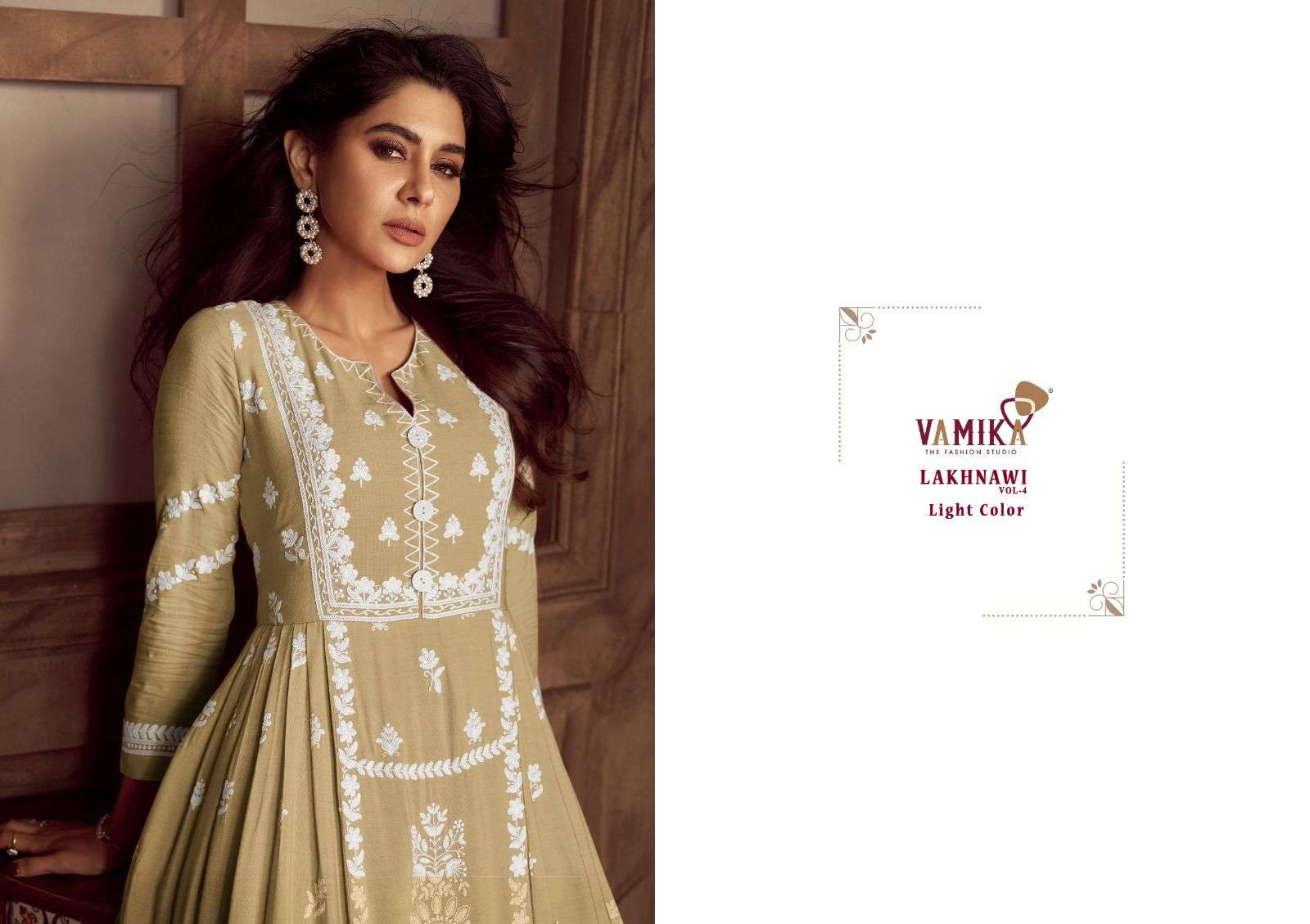 LAKHNAVI VOL-4 BY VAMIKA HEAVY RAYON WHITE THREAD EMBROIDERY WORK KURTI PLAZO WITH NAZNMIN DUPATTA 