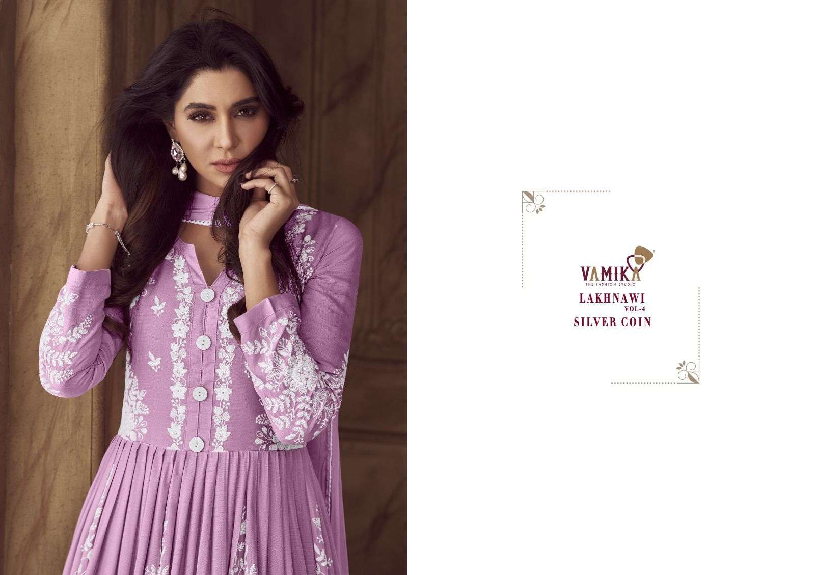 LAKHNAVI VOL-4 SILVER COIN BY VAMIKA HEAVY RAYON WHITE THREAD WORK KURTI PLAZO WITH DUPATTA 