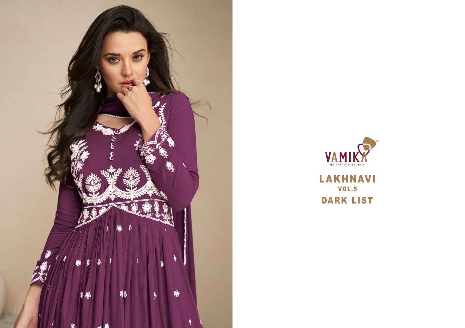 LAKHNAVI VOL-5  DARK LIST BY VAMIKA HEAVY RAYON KURTI PLAZO DUPATTA WITH WHITE THREAD WORK 