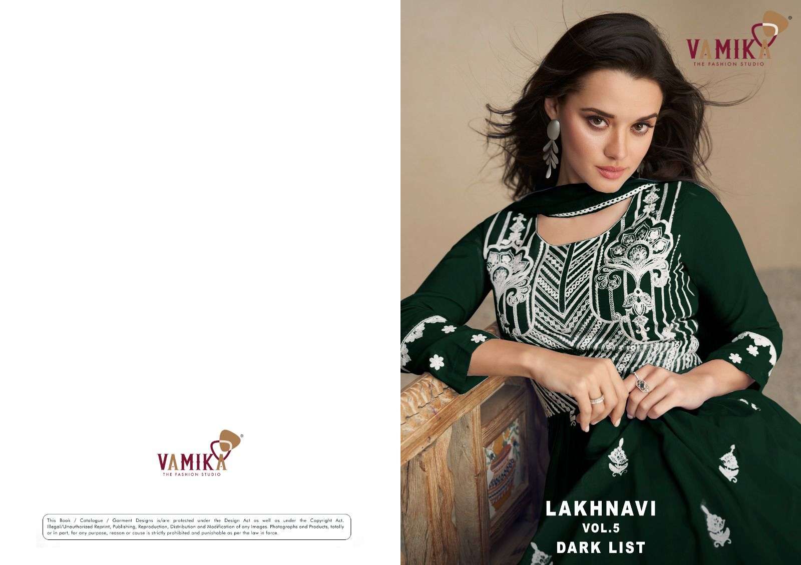 LAKHNAVI VOL-5  DARK LIST BY VAMIKA HEAVY RAYON KURTI PLAZO DUPATTA WITH WHITE THREAD WORK 