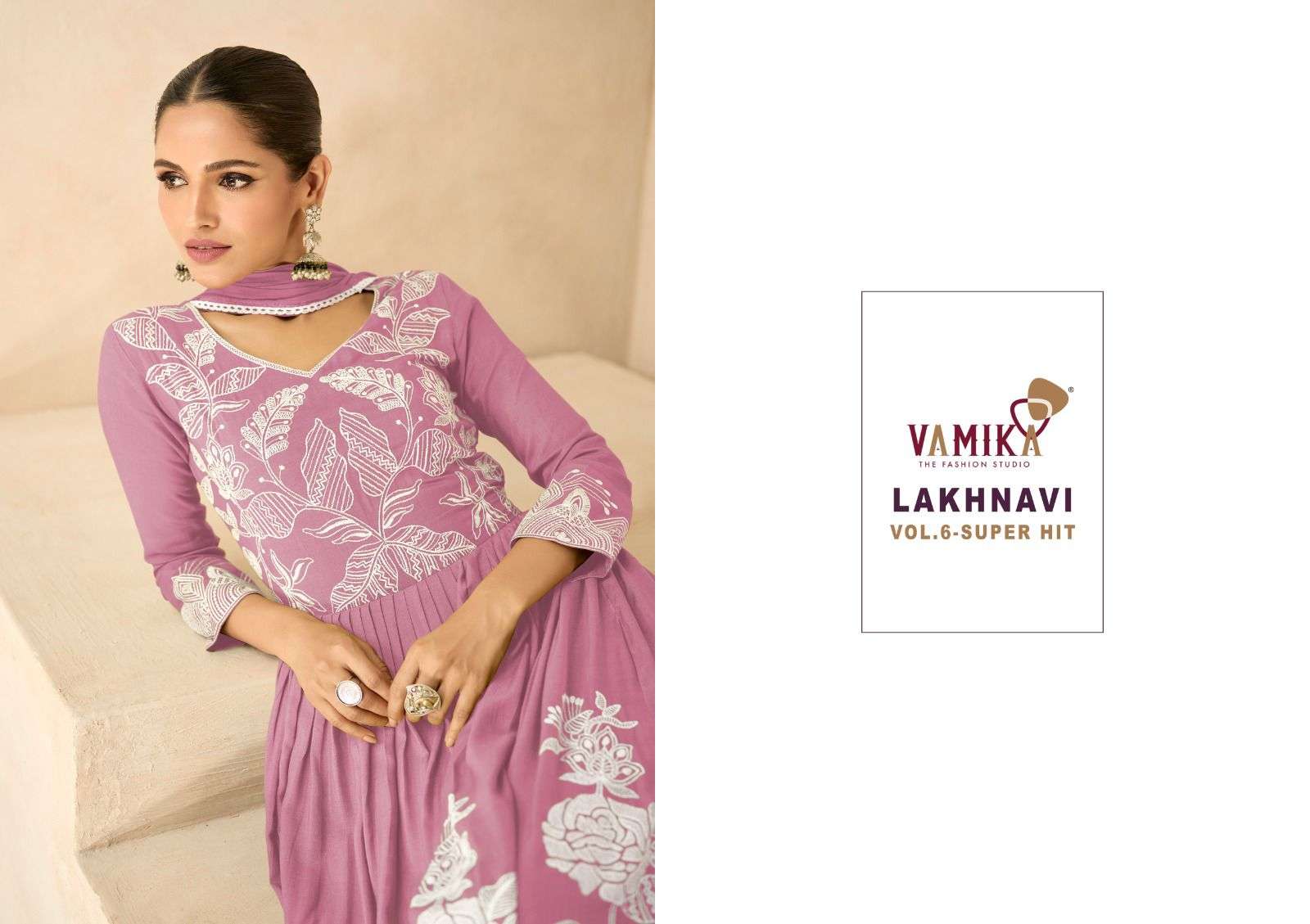 LAKHNAVI VOL-6 SUPER HIT BY VAMIKA HEAVY RAYON EMBROIDERY KURTI PLAZO DUPATTA WITH WHITE THREAD WORK 