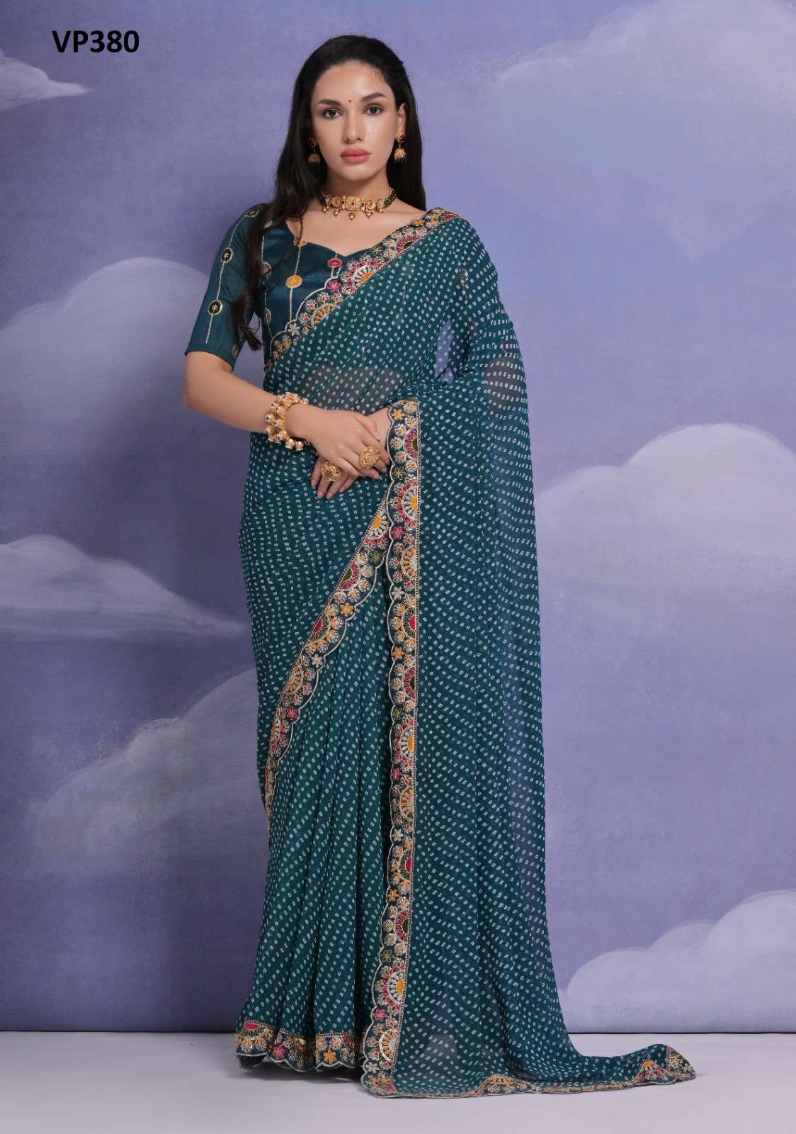 LEELA BY FASHION BERRY GEORGETTE FABRIC BEAUTIFUL BANDHEJ PRINT SAREES 