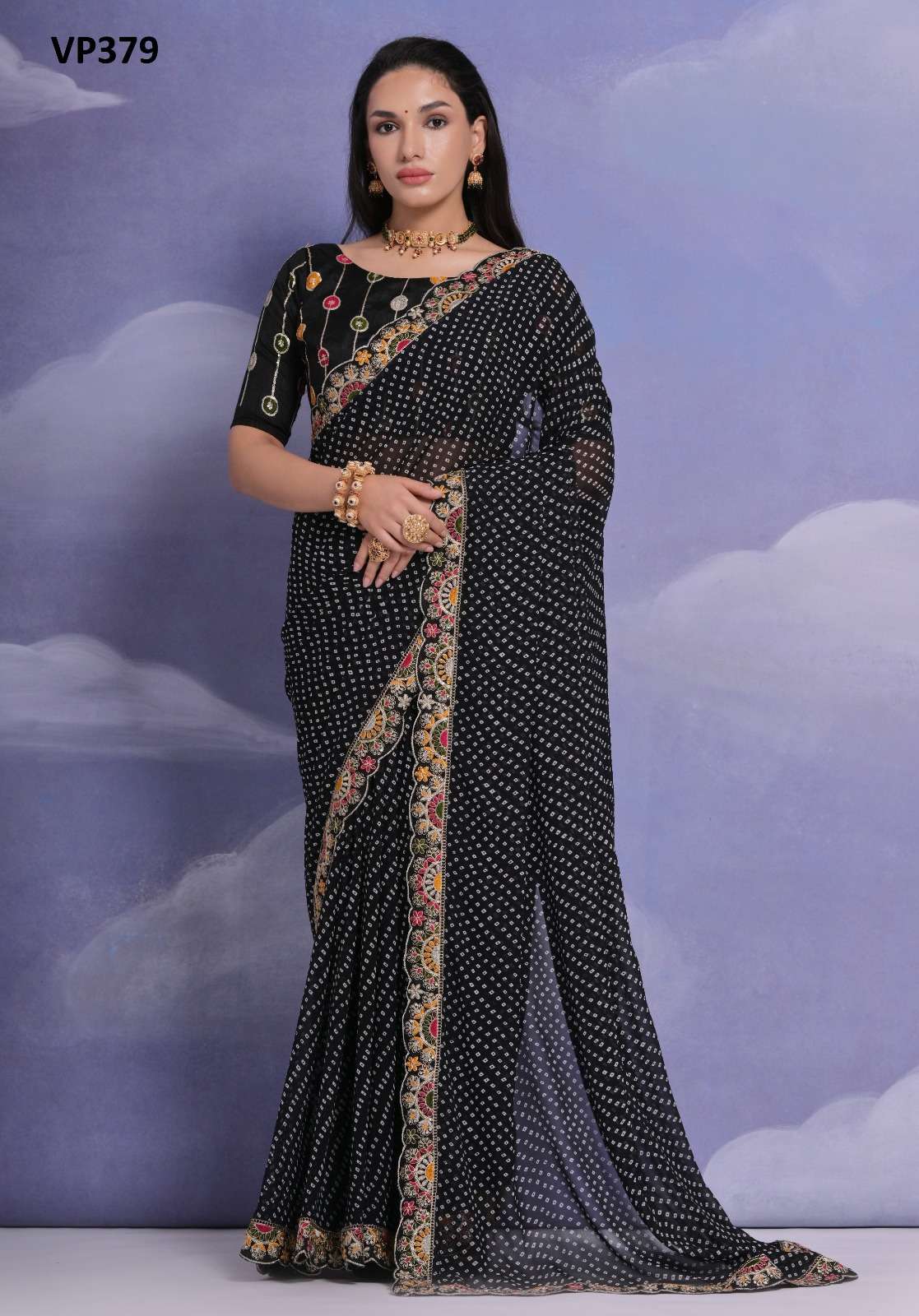 LEELA BY FASHION BERRY GEORGETTE FABRIC BEAUTIFUL BANDHEJ PRINT SAREES 