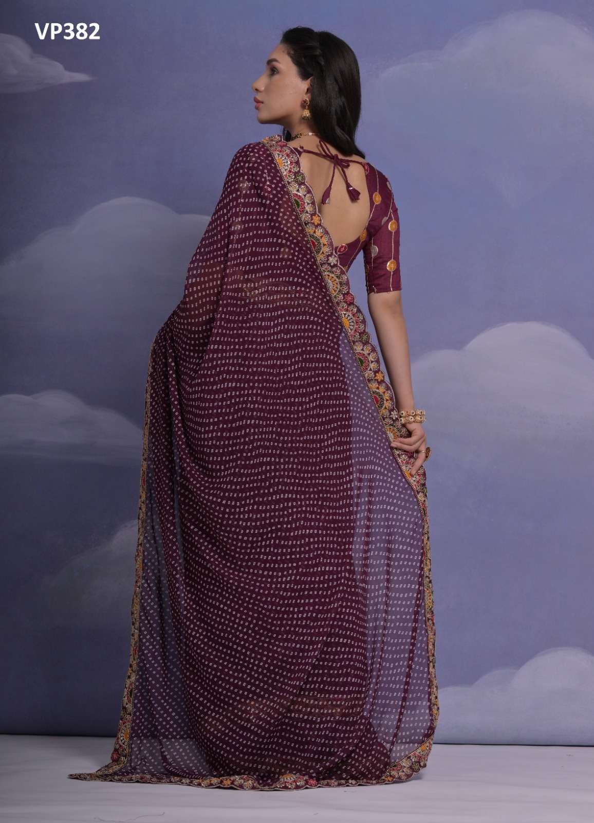 LEELA BY FASHION BERRY GEORGETTE FABRIC BEAUTIFUL BANDHEJ PRINT SAREES 