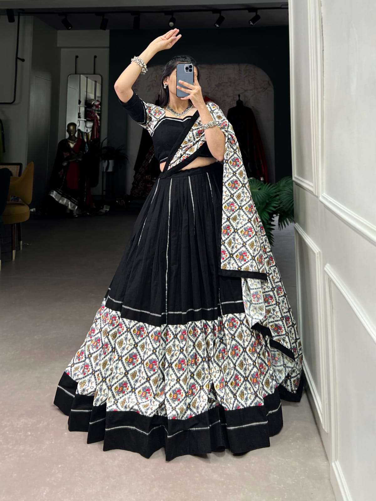 DESIGN NO-1663 BLK BY TEXOFAB PURE COTTON BLACK COLOUR GOTA PATTI GHAGHRA CHOLI WITH DUPATTA 