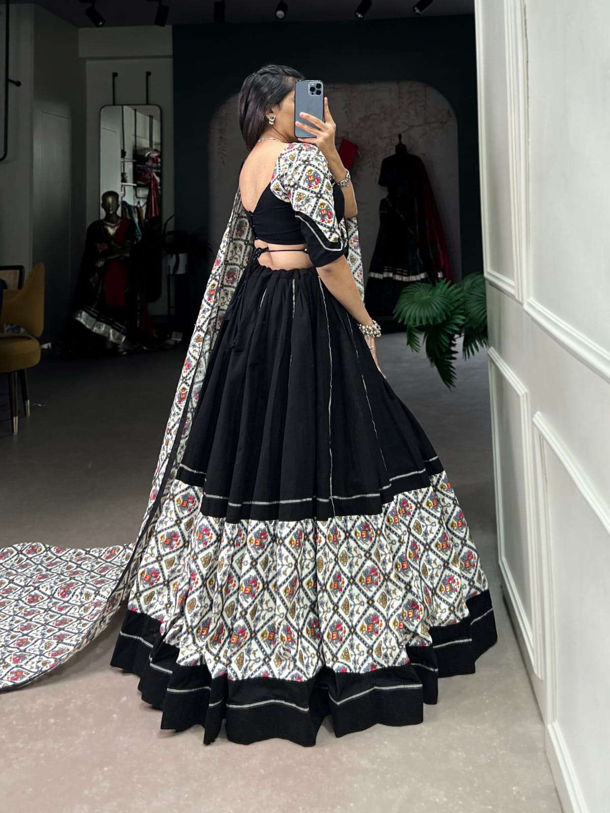 DESIGN NO-1663 BLK BY TEXOFAB PURE COTTON BLACK COLOUR GOTA PATTI GHAGHRA CHOLI WITH DUPATTA 
