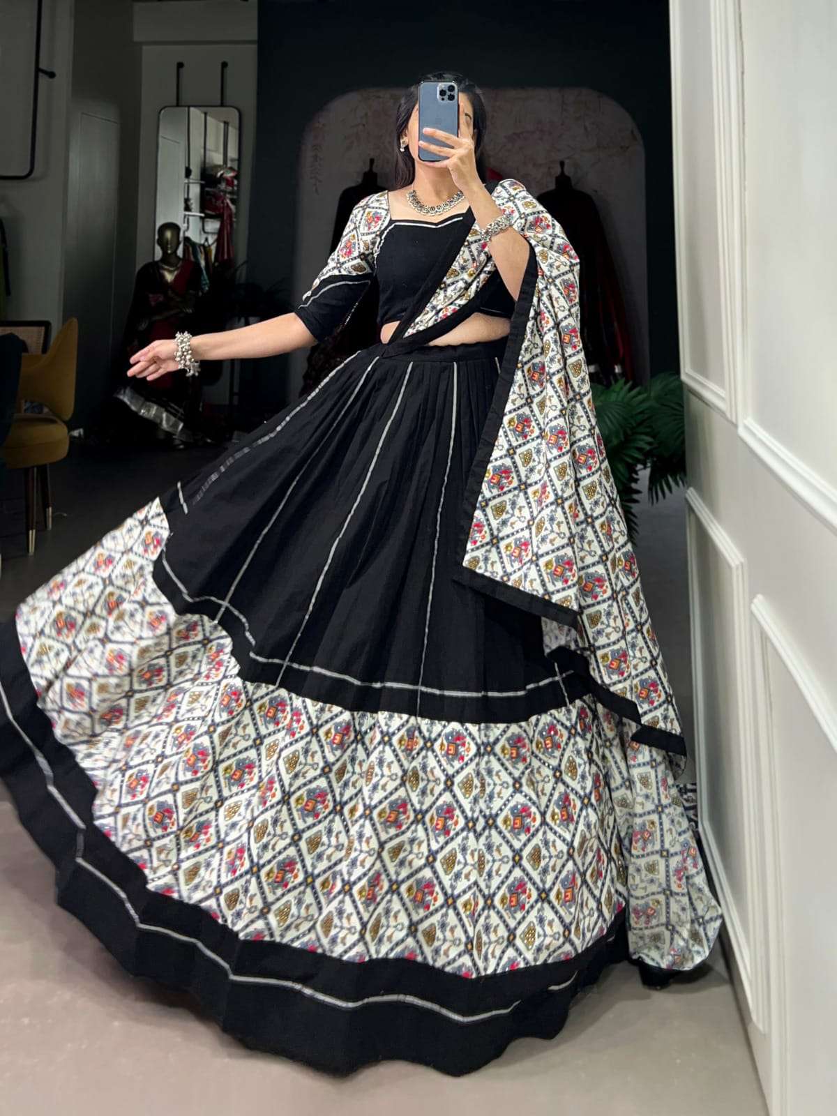 DESIGN NO-1663 BLK BY TEXOFAB PURE COTTON BLACK COLOUR GOTA PATTI GHAGHRA CHOLI WITH DUPATTA 