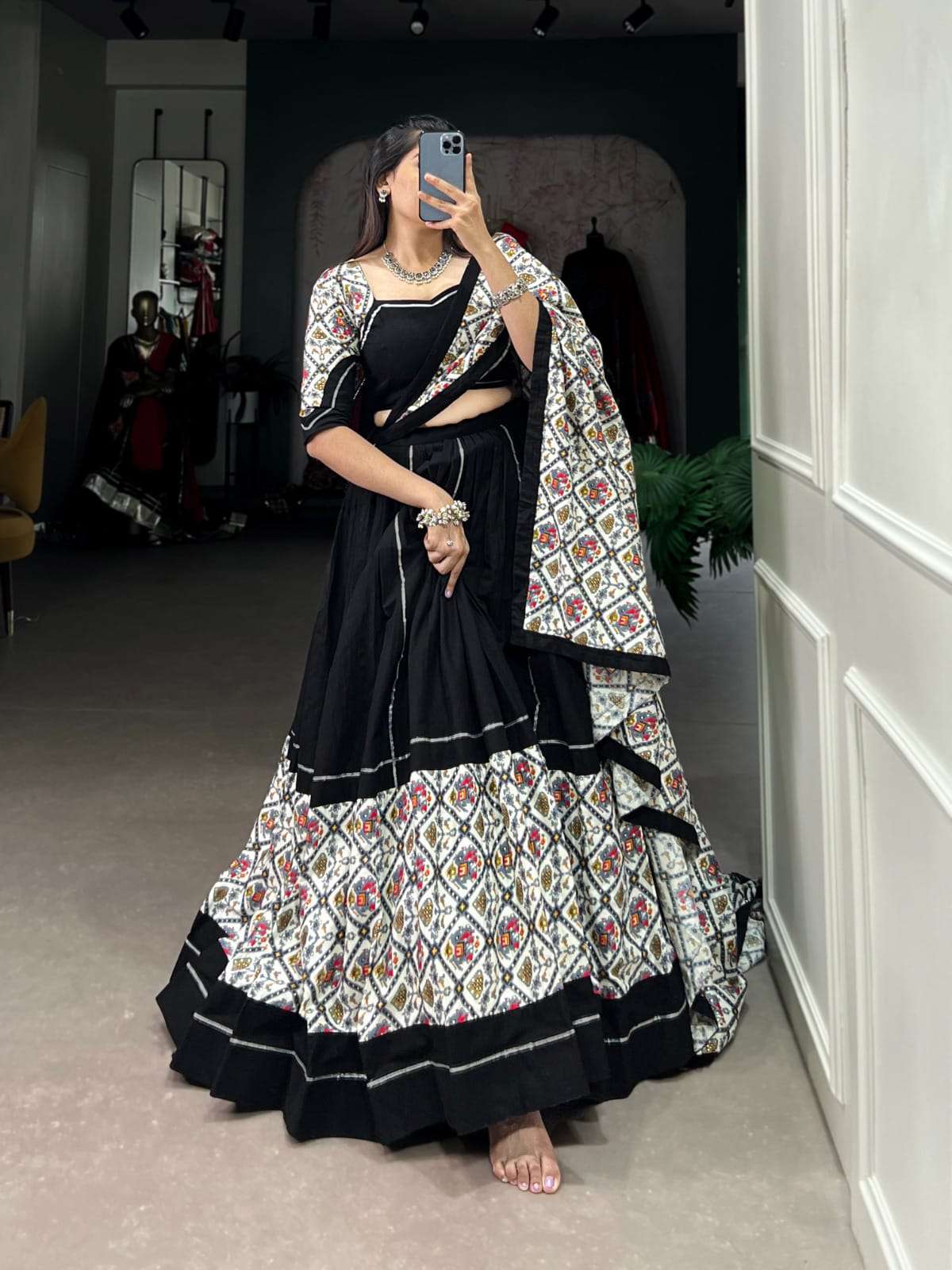 DESIGN NO-1663 BLK BY TEXOFAB PURE COTTON BLACK COLOUR GOTA PATTI GHAGHRA CHOLI WITH DUPATTA 