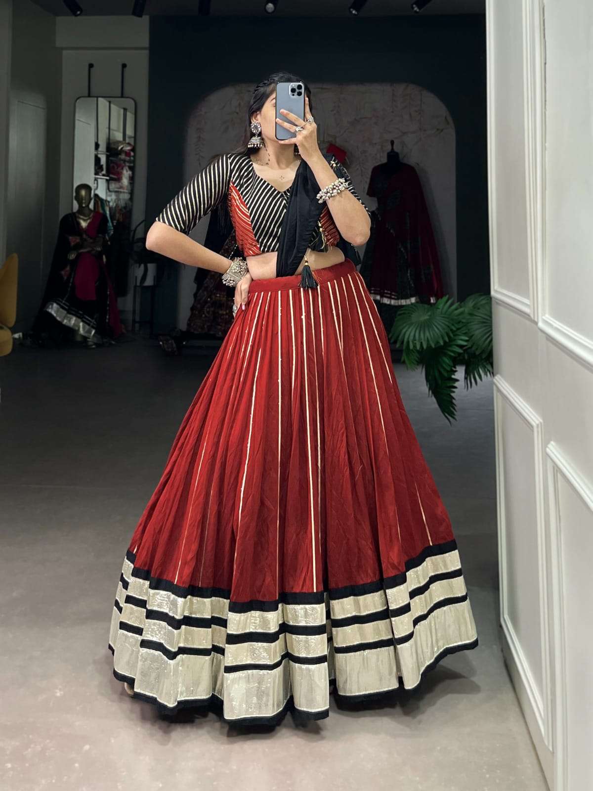 DESIGN NO-1674 MRN BY TEXOFAB CHANDERI WITH PLAIN GOTTA PATTI LINE LEHENGA BLOUSE WITH DUPATTA 