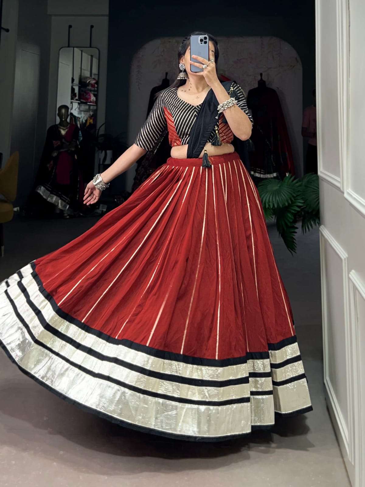 DESIGN NO-1674 MRN BY TEXOFAB CHANDERI WITH PLAIN GOTTA PATTI LINE LEHENGA BLOUSE WITH DUPATTA 