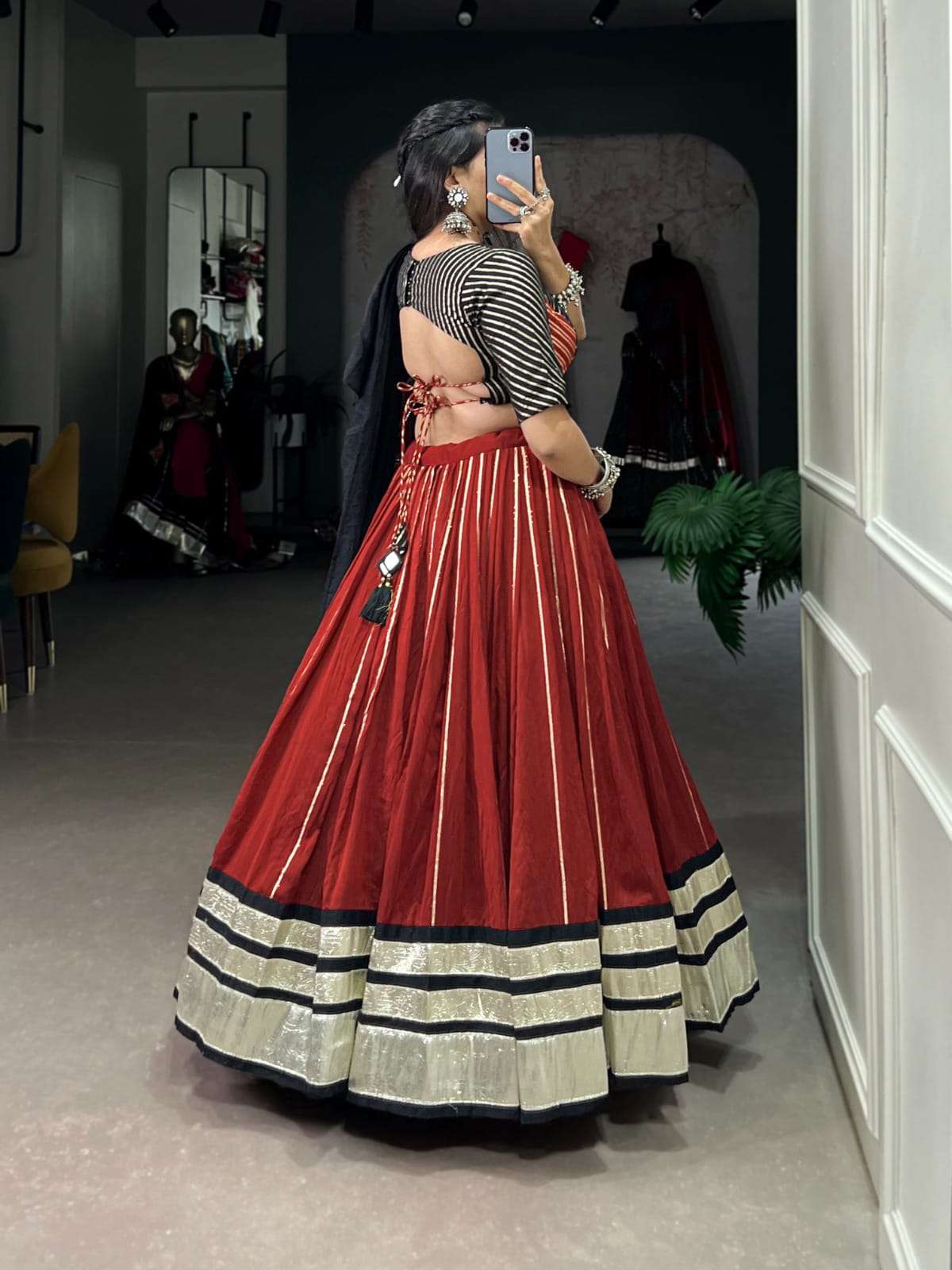 DESIGN NO-1674 MRN BY TEXOFAB CHANDERI WITH PLAIN GOTTA PATTI LINE LEHENGA BLOUSE WITH DUPATTA 