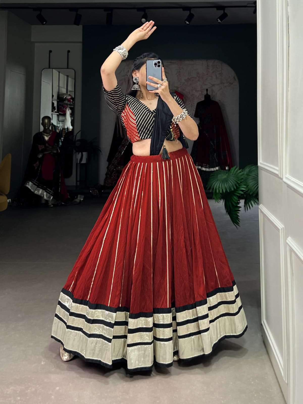 DESIGN NO-1674 MRN BY TEXOFAB CHANDERI WITH PLAIN GOTTA PATTI LINE LEHENGA BLOUSE WITH DUPATTA 