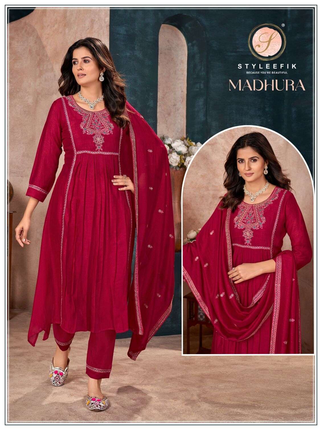 MADHURA BY STYLEFIK SILK FABRIC WITH MAL LINING STYLISH KURTI PANT WITH DUPATTA 