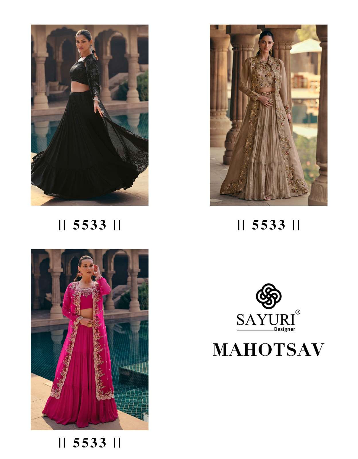 MAHOTSAV BY SAYURI DESIGNER REAL CHINON SILK HEAVY EMBROIDERY WITH CANCAN CROP TOP LEHENGA WITH SHRUG