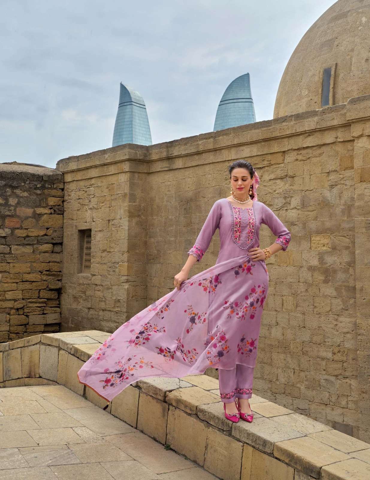 MAHRA DESIGN NO-20201 BY LILY & LALI VISCOSE FABRIC EMBROIDERY KURTI PANT WITH PRINTED DUPATTA  