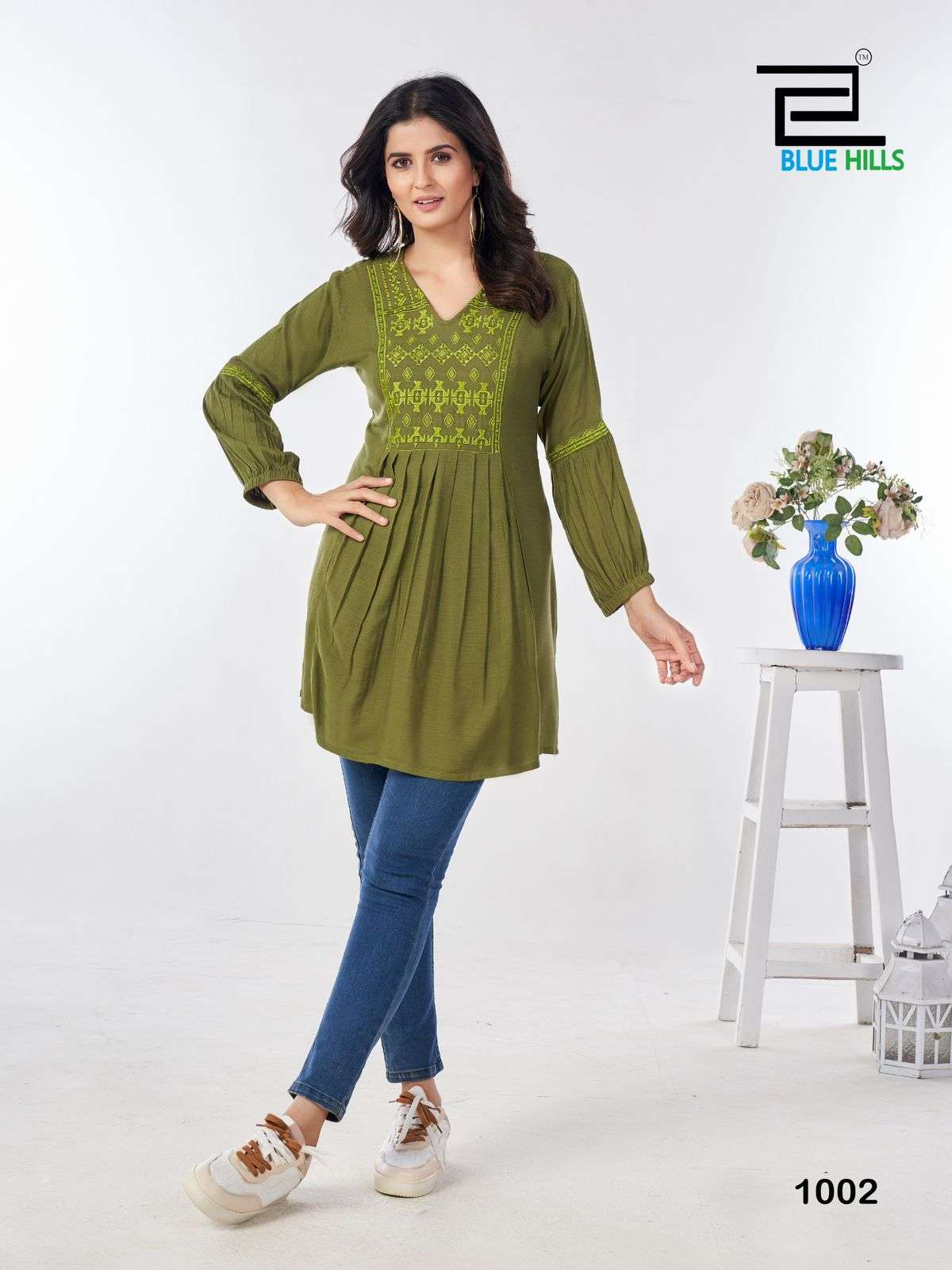 MANU BHAKER BY BLUE HILLS RAYON FABRIC WITH RINKLE WORK TOUCH SHORT TUNICS 