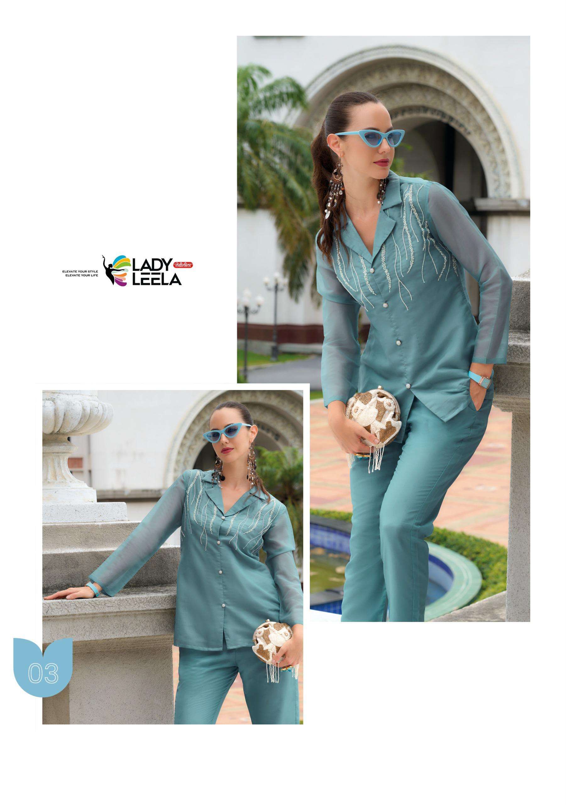 MARBLES VOL-5 BY LADY LEELA VISCOSE ORGANZA FABRIC PURE HANDWORK STYLISH CO-ORD SET WITH DESIGNER PANT 