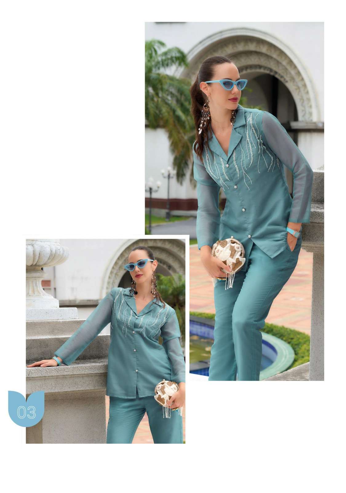 MARBLES VOL-5 DESIGN NO- 203 BY LADY LEELA VISCOSE ORGANZA FABRIC PURE HANDWORK STYLISH CO-ORD SET WITH DESIGNER PANT  