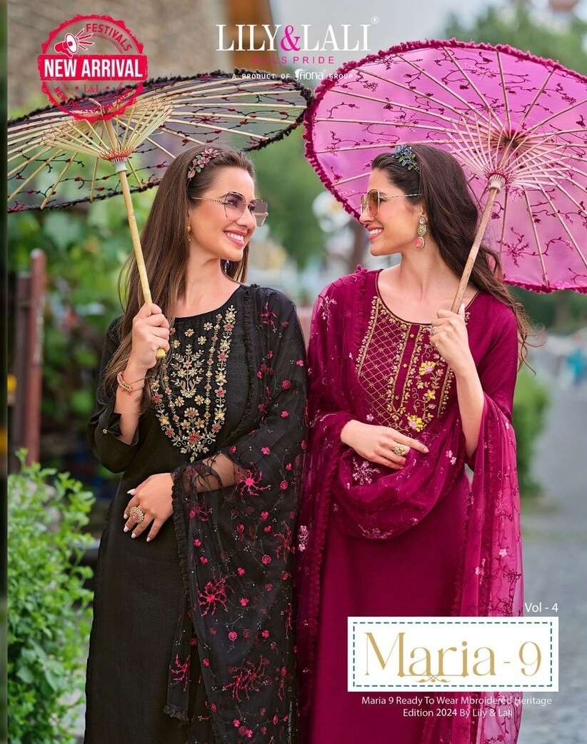 MARIA VOL-9 BY LILY & LALI VICHITRA SILK HEAVY EMBROIDERY HANDWORK KURTI PANT DUPATTA WITH POCKET 