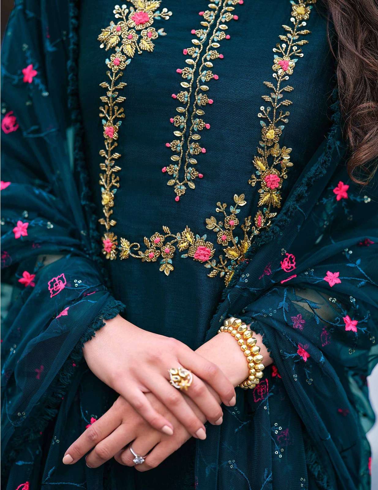 MARIA VOL-9 DESIGN NO-20601 BY LILY & LALI VICHITRA SILK HEAVY EMBROIDERY HANDWORK KURTI PANT DUPATTA WITH POCKET  