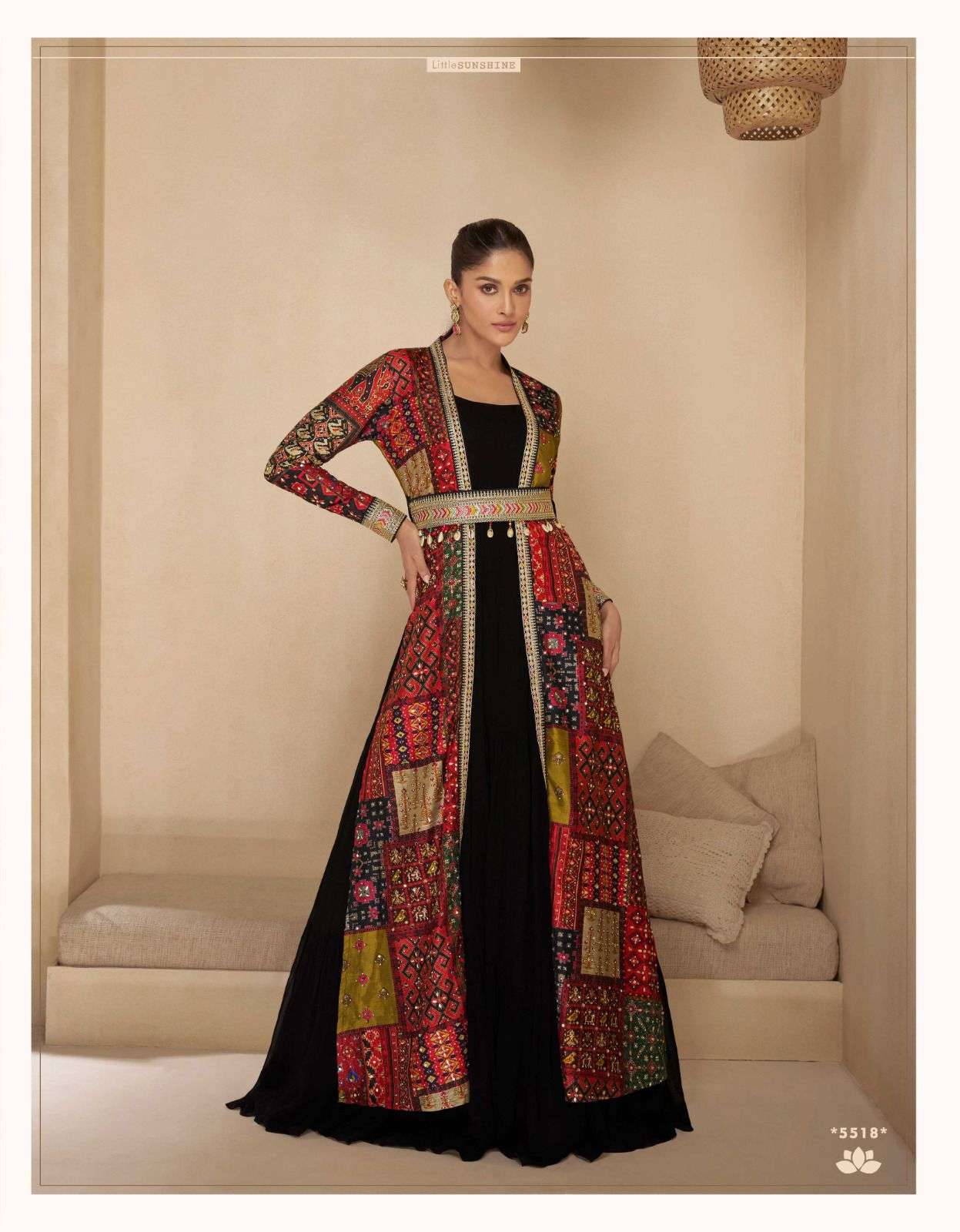 MEERA BY SAYURI DESIGNER REAL GEORGETTE WITH HEAVY EMBROIDERY WORK CROP TOP PLAZO WITH SHRUG 