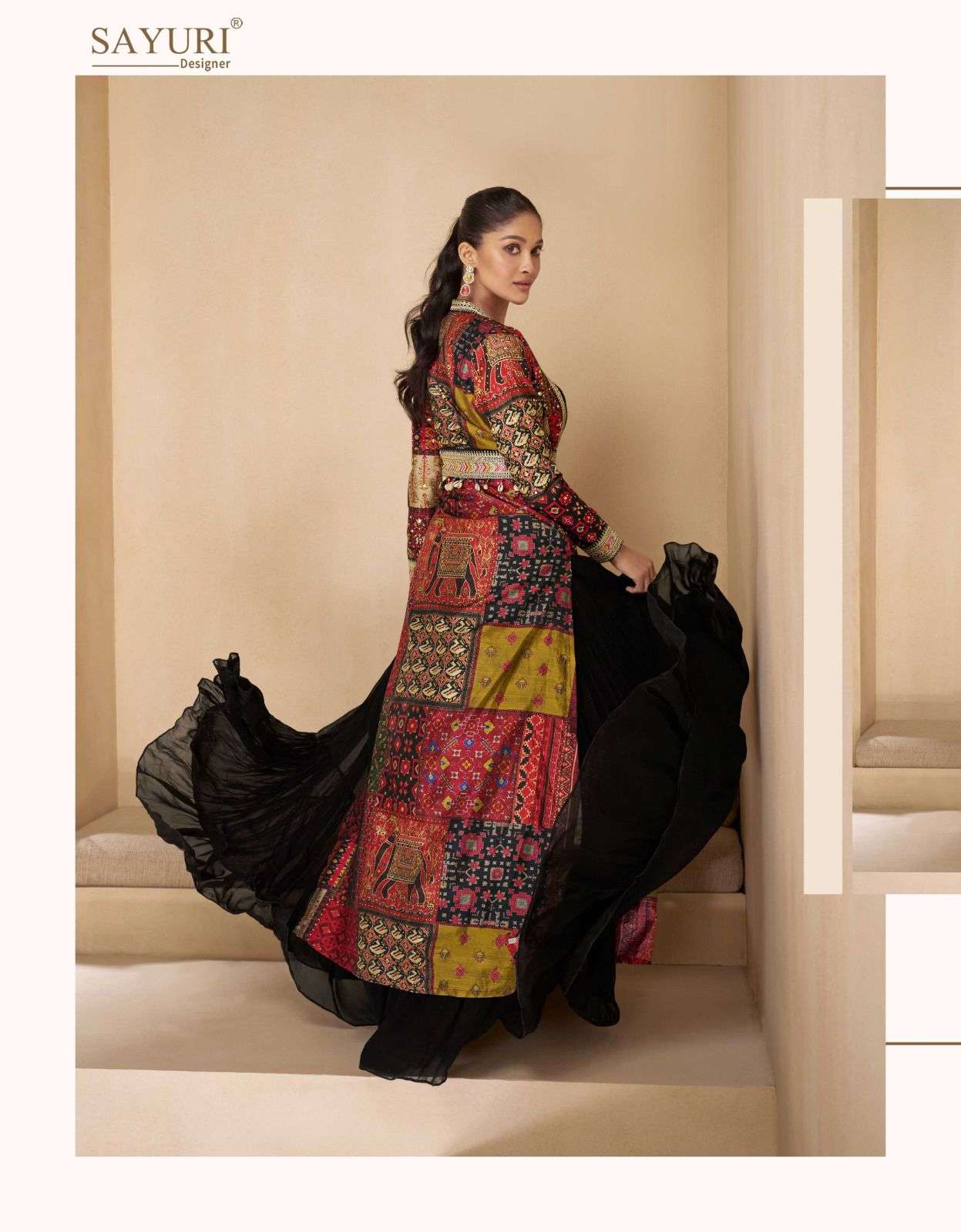 MEERA BY SAYURI DESIGNER REAL GEORGETTE WITH HEAVY EMBROIDERY WORK CROP TOP PLAZO WITH SHRUG 