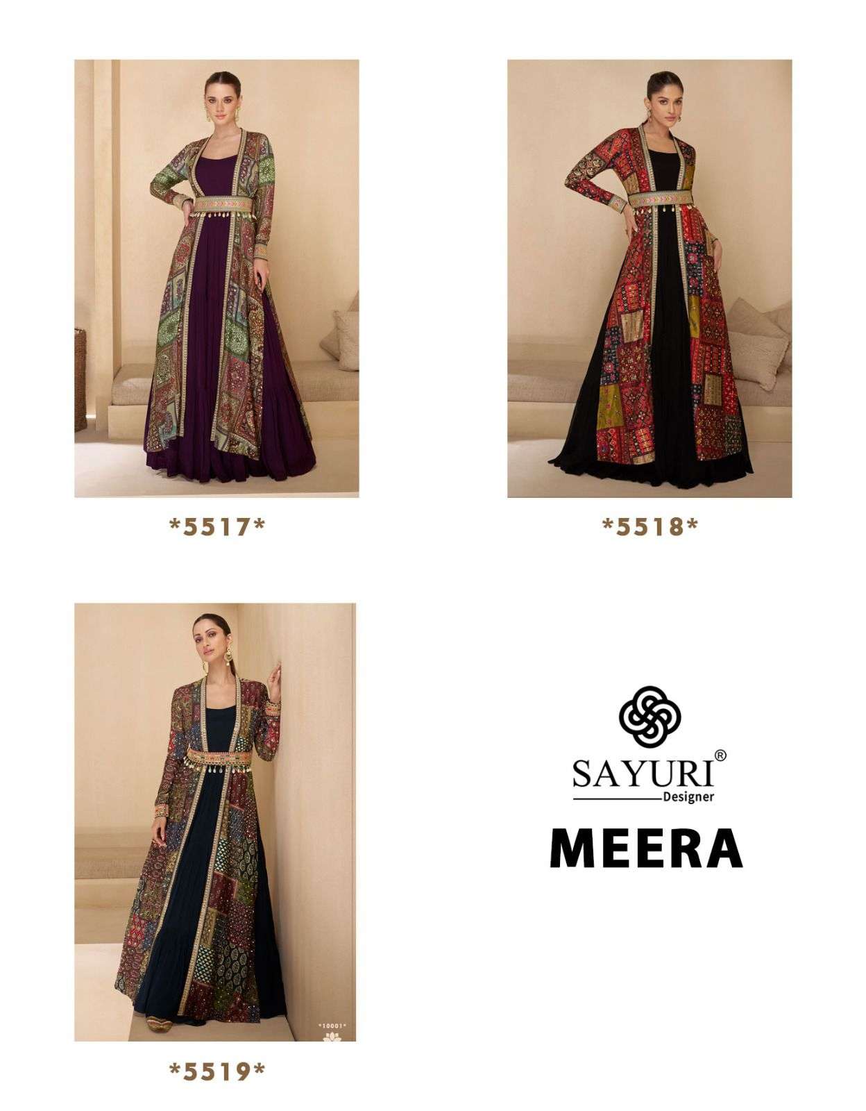 MEERA BY SAYURI DESIGNER REAL GEORGETTE WITH HEAVY EMBROIDERY WORK CROP TOP PLAZO WITH SHRUG 