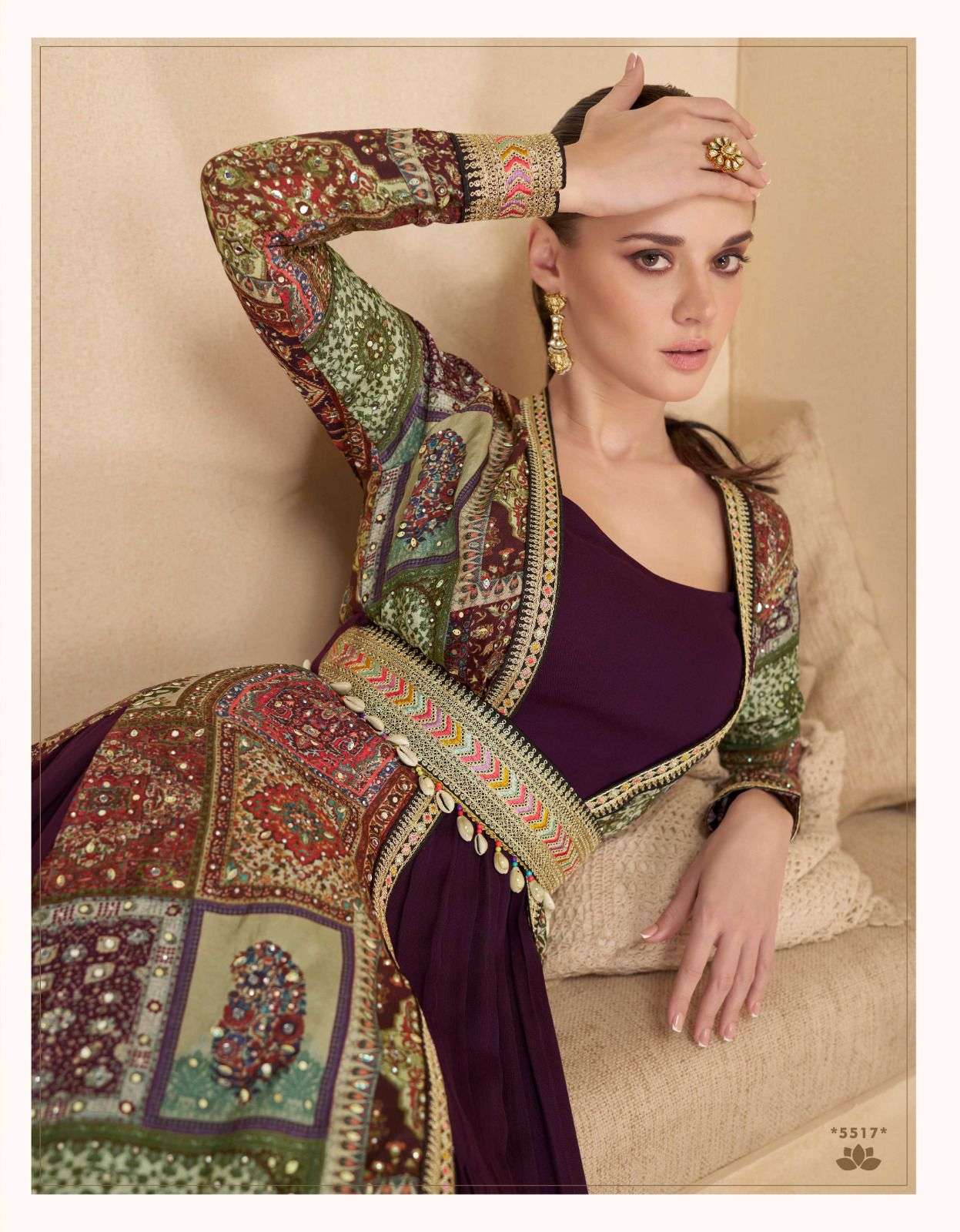 MEERA BY SAYURI DESIGNER REAL GEORGETTE WITH HEAVY EMBROIDERY WORK CROP TOP PLAZO WITH SHRUG 