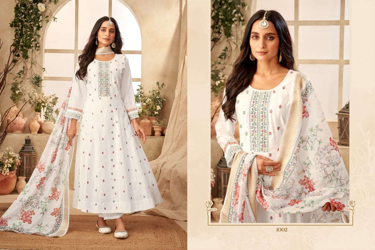 MEHROO BY KHUSHI FASHION ROMAN SILK ANARKALI KURTI PANT WITH DUPATTA SET 