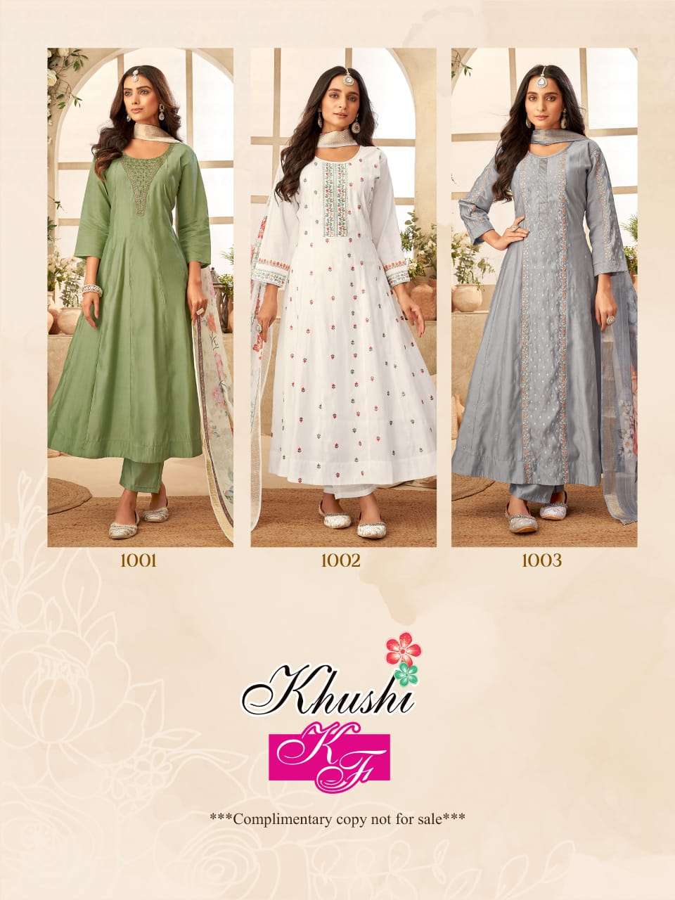 MEHROO BY KHUSHI FASHION ROMAN SILK ANARKALI KURTI PANT WITH DUPATTA SET 