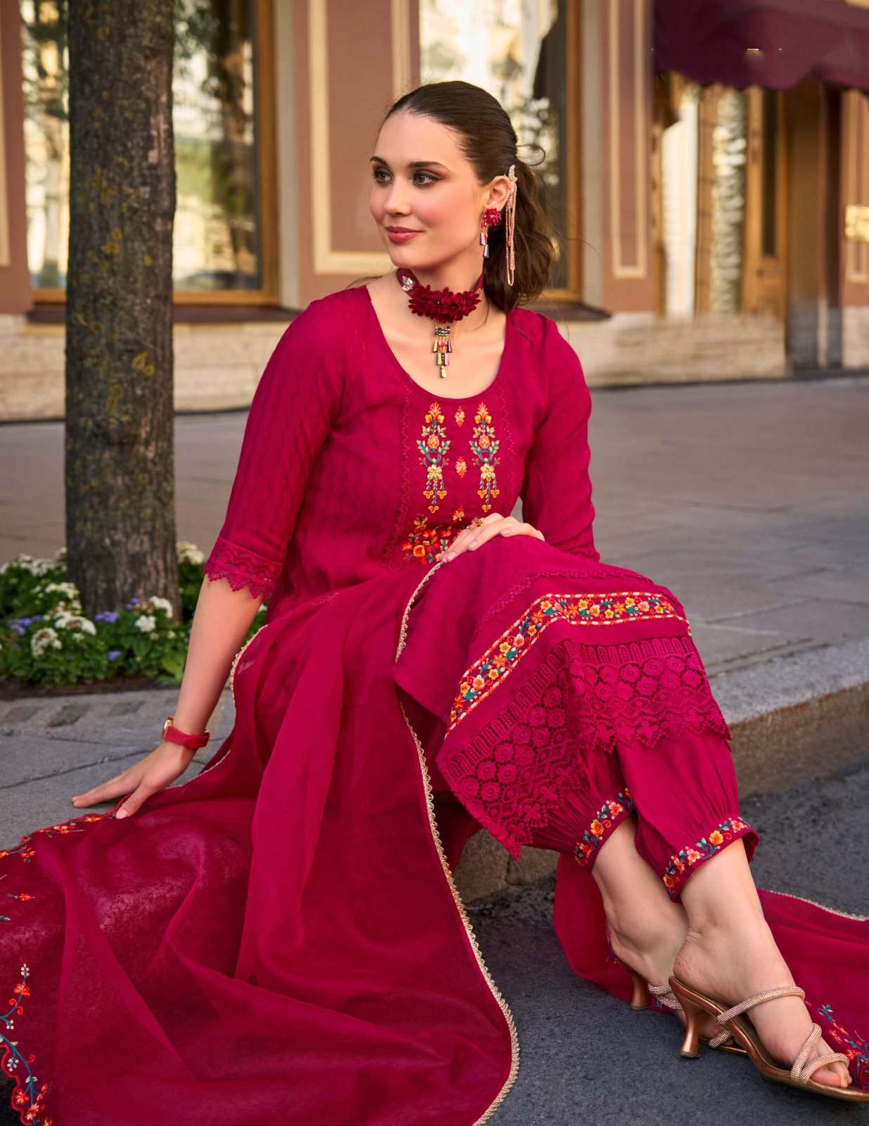 MEHWISH DESIGN NO-21002 BY LILY & LALI JACQUARD SILK KURTI DUPATTA WITH AFGHANI STYLE BOTTOM  