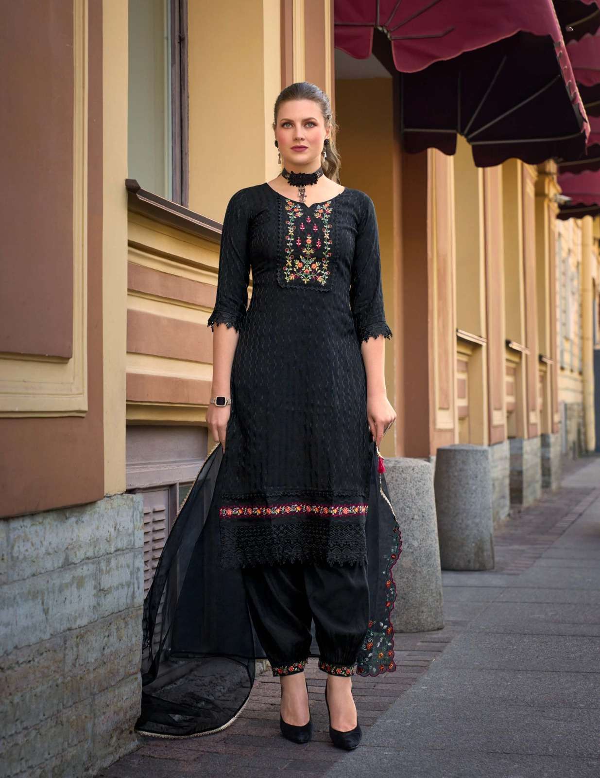 MEHWISH DESIGN NO-21005 BY LILY & LALI JACQUARD SILK KURTI DUPATTA WITH AFGHANI STYLE BOTTOM  