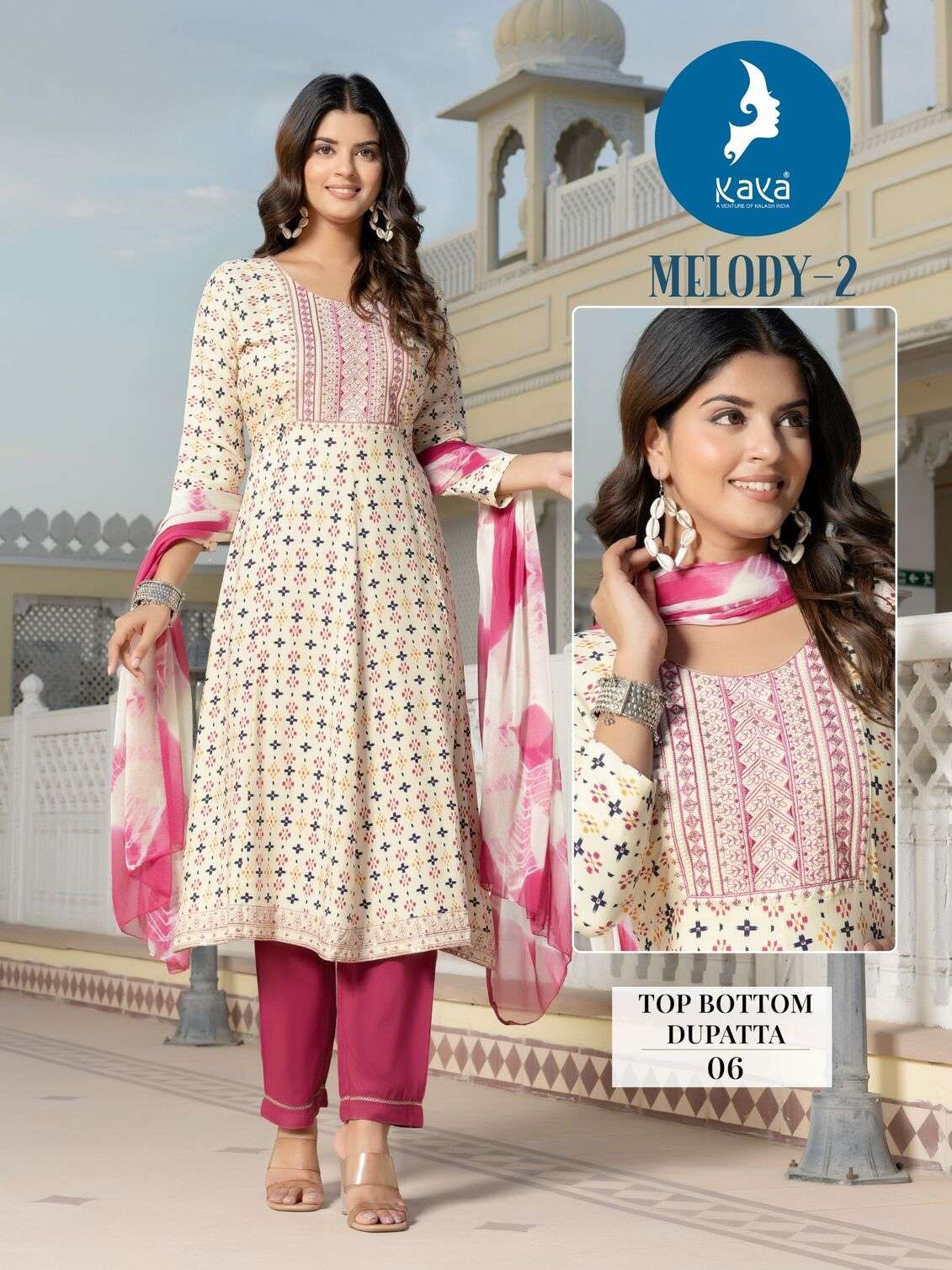 MELODY VOL-2 BY KAYA KURTI RAYON PRINT THREAD WORK KURTI PANT WITH DUPATTA 