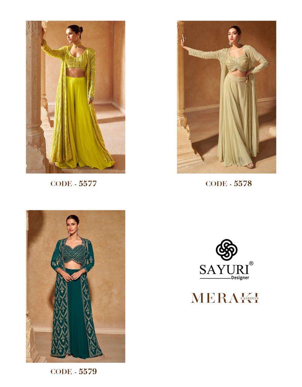 MERAKI BY SAYURI DESIGNER REAL GEORGETTE HEAVY EMBROIDERY CROP TOP PLAZO WITH DUPATTA 