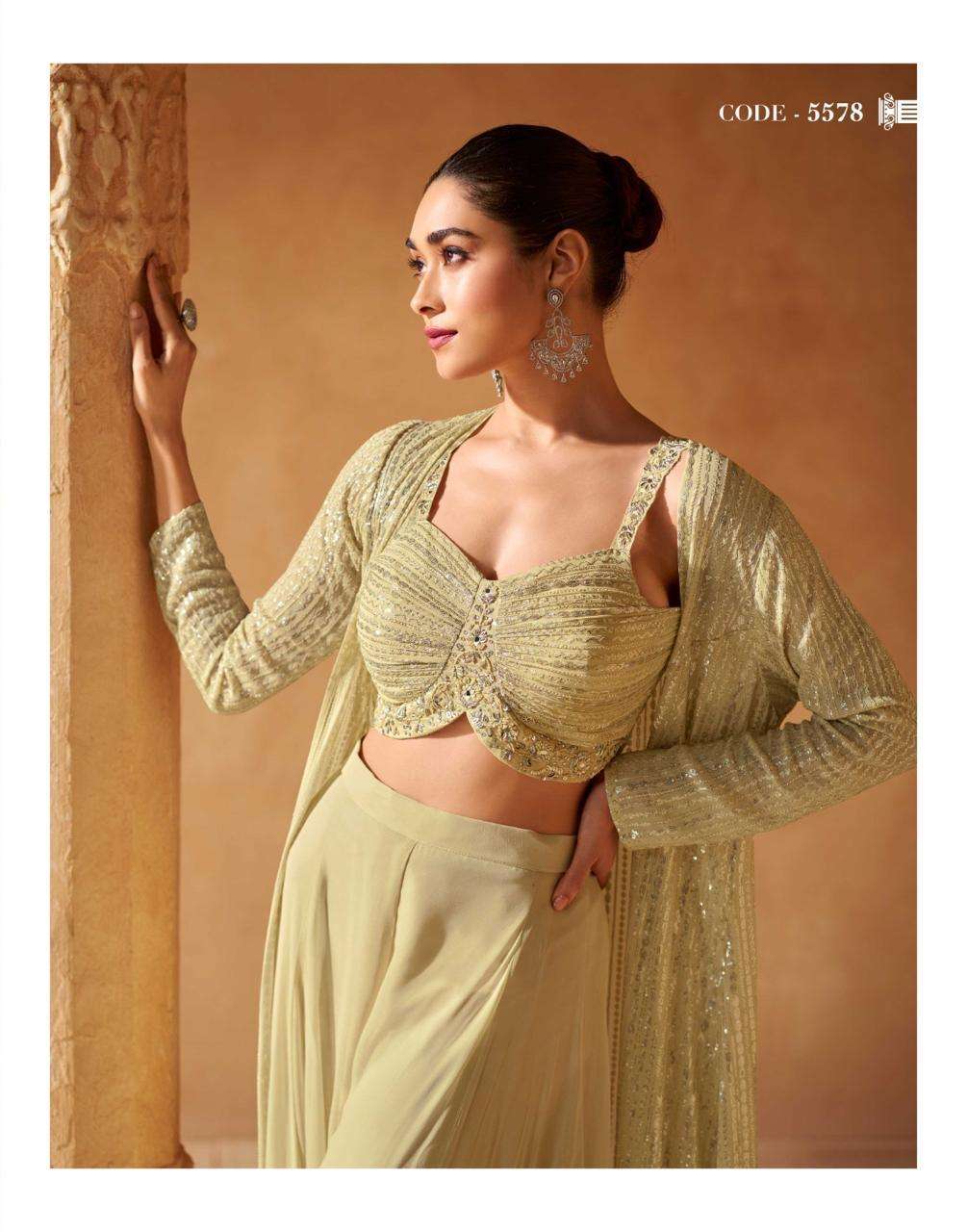 MERAKI BY SAYURI DESIGNER REAL GEORGETTE HEAVY EMBROIDERY CROP TOP PLAZO WITH DUPATTA 