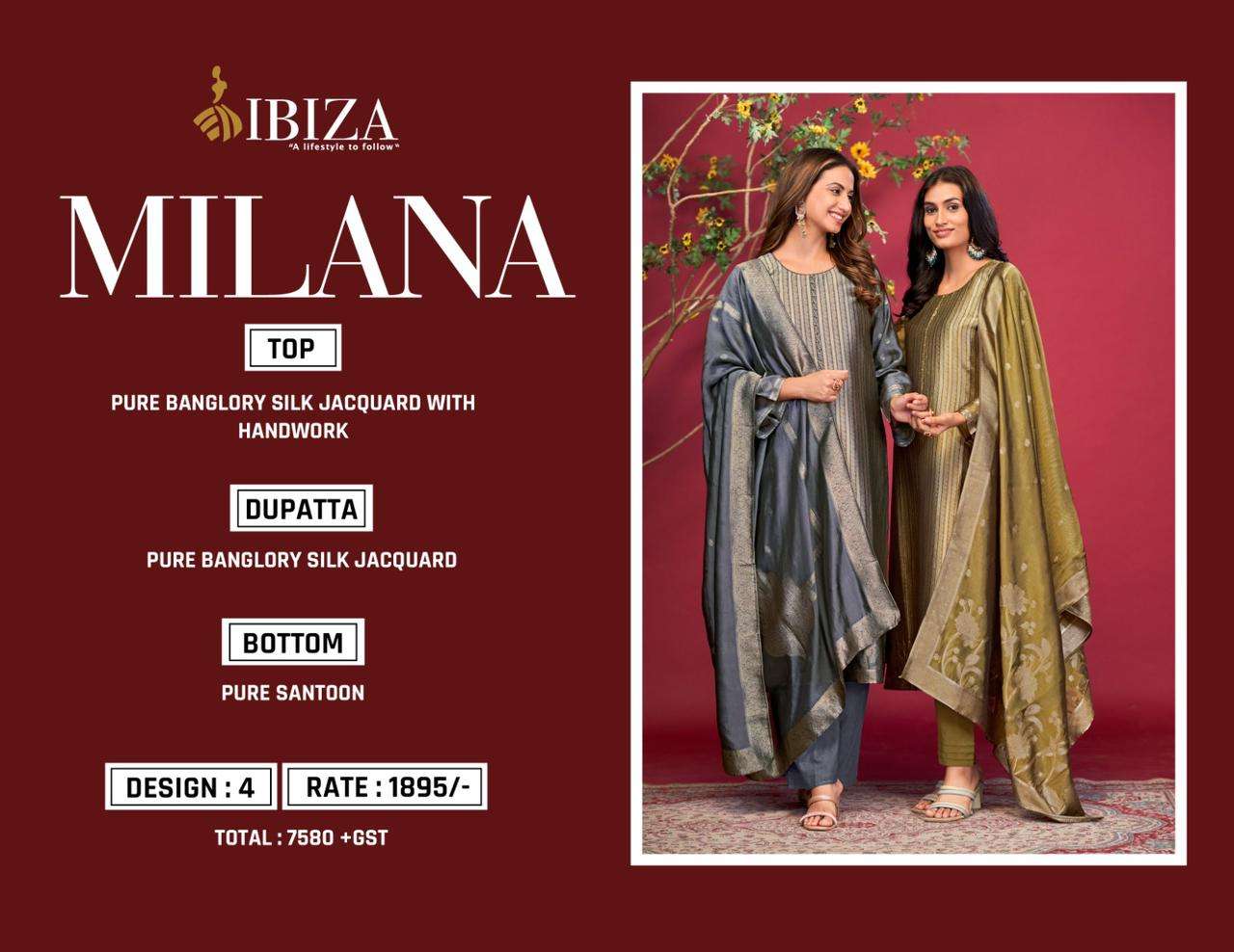 MILANA BY IBIZA PURE BANGLORY SILK JACQUARD WITH HANDWORK SALWAR SUITS 