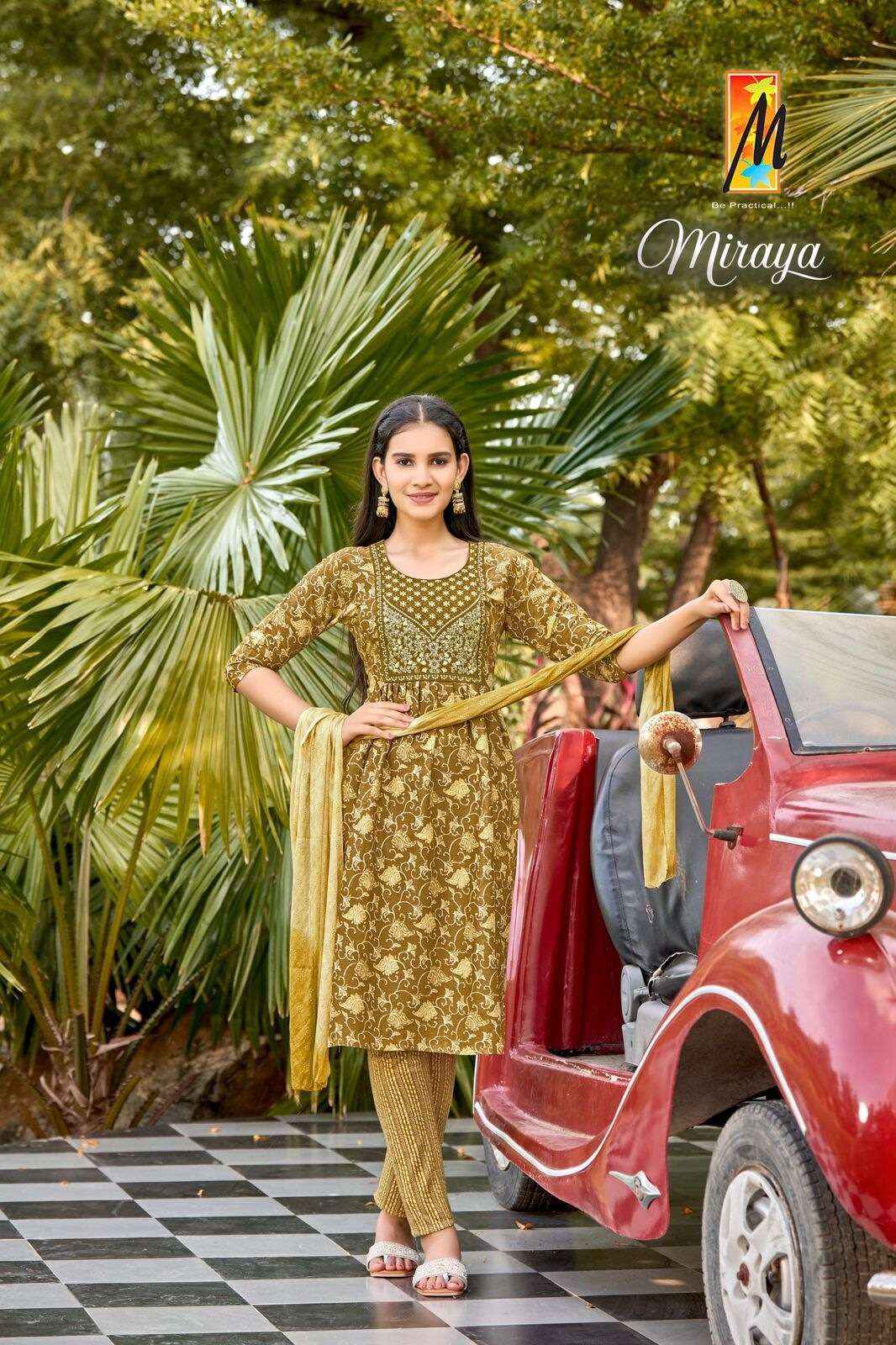 MIRAYA BY TEXOFAB HEAVY PRINTED CAPSULE FOIL WITH EMBROIDERY WORK NAYRA CUT KURTI PANT WITH DUPATTA 