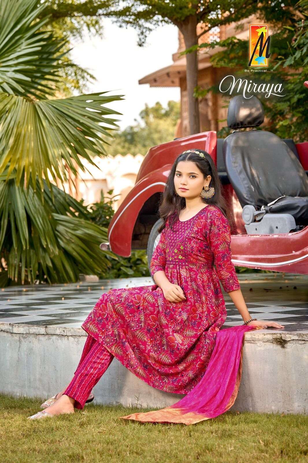 MIRAYA BY TEXOFAB HEAVY PRINTED CAPSULE FOIL WITH EMBROIDERY WORK NAYRA CUT KURTI PANT WITH DUPATTA 